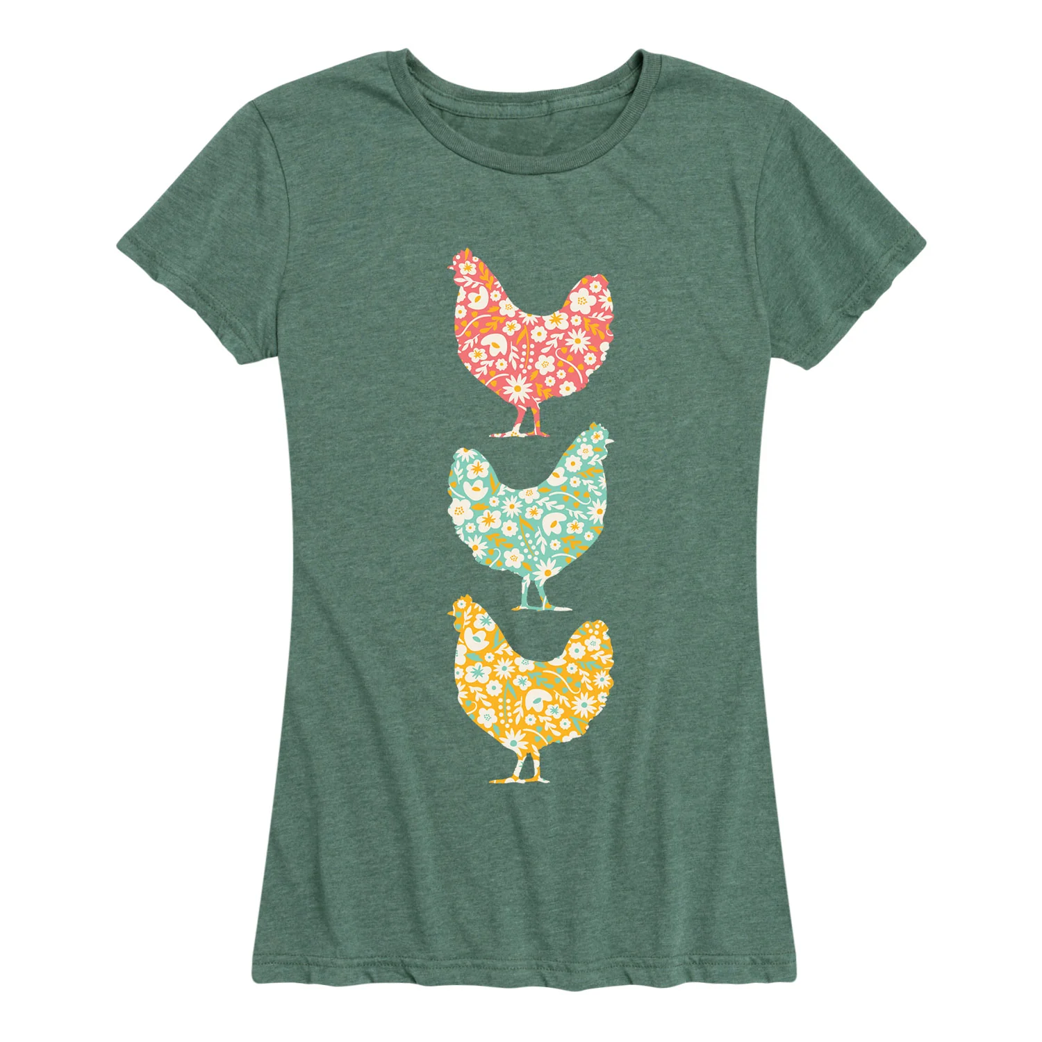 Instant Message - Stacked Patterned Chickens - Women's Short Sleeve Graphic T-shirt - Image 3