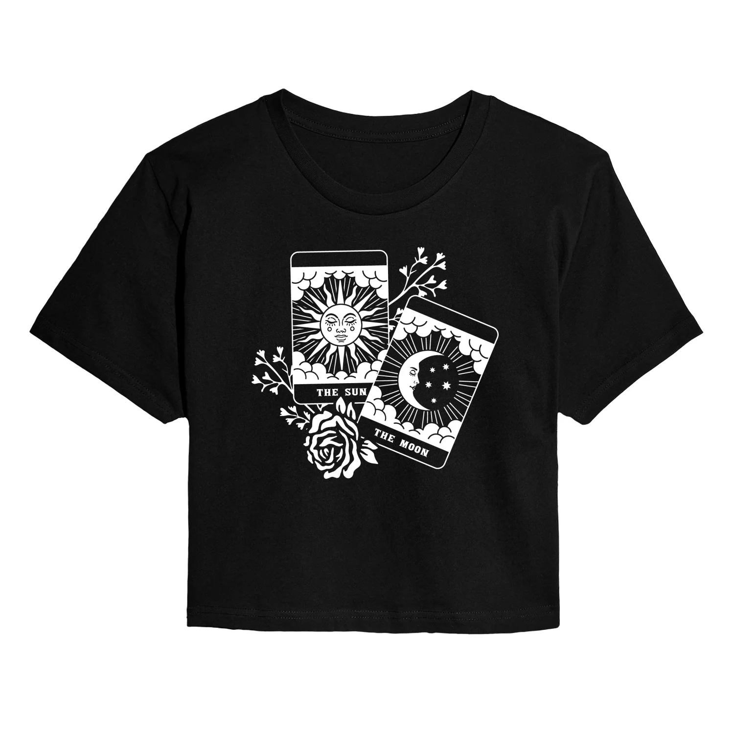 Instant Message - Sun and Moon Tarot Cards - Juniors Cropped Graphic T-Shirt