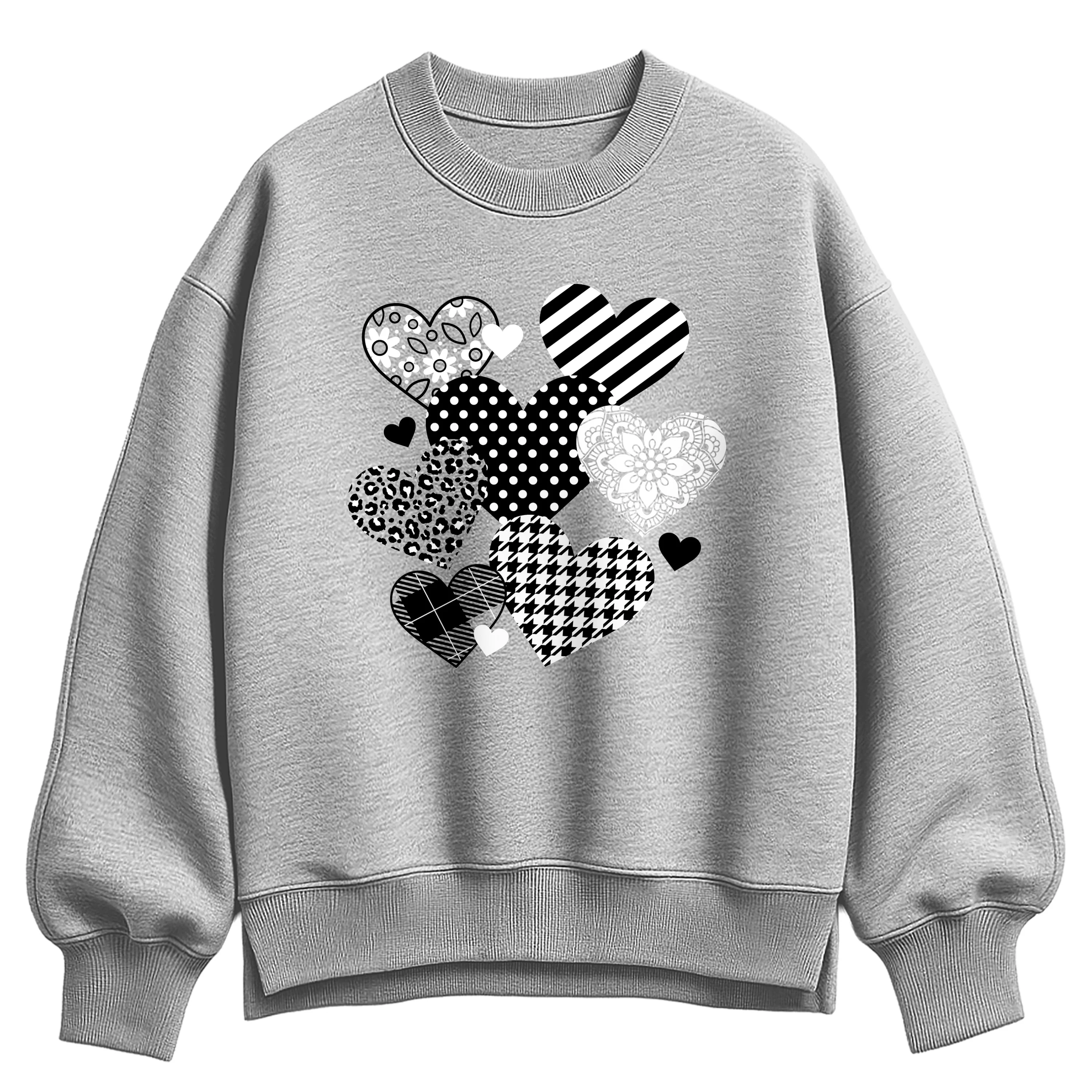 Instant Message - Patterned Hearts - Women's Oversized Fleece Crew Sweatshirt