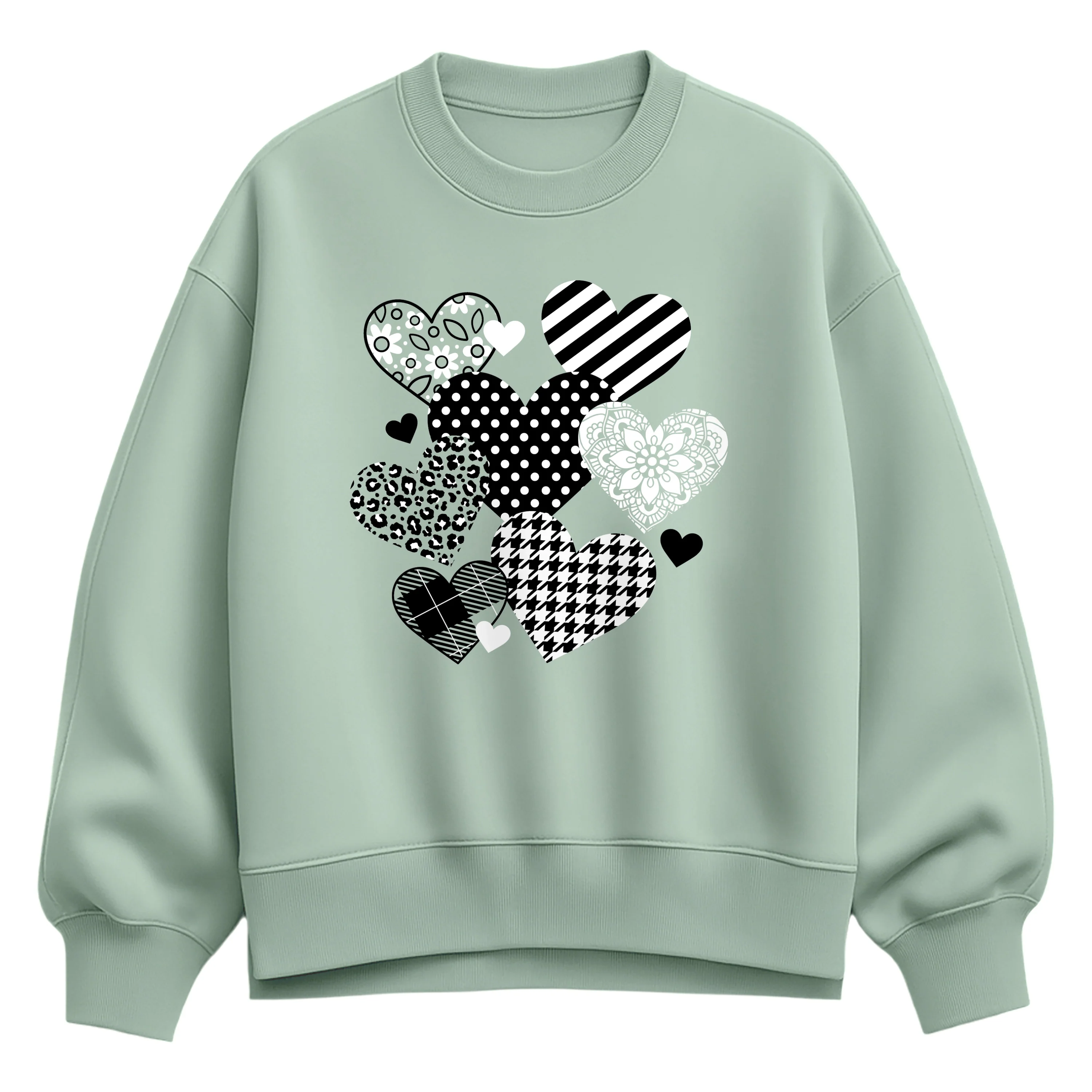 Instant Message - Patterned Hearts - Women's Oversized Fleece Crew Sweatshirt - Image 2