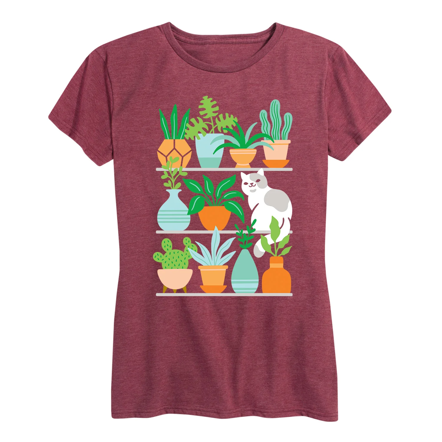 Instant Message - Succulents Cat on Shelves - Women's Short Sleeve Graphic T-shirt - Image 3