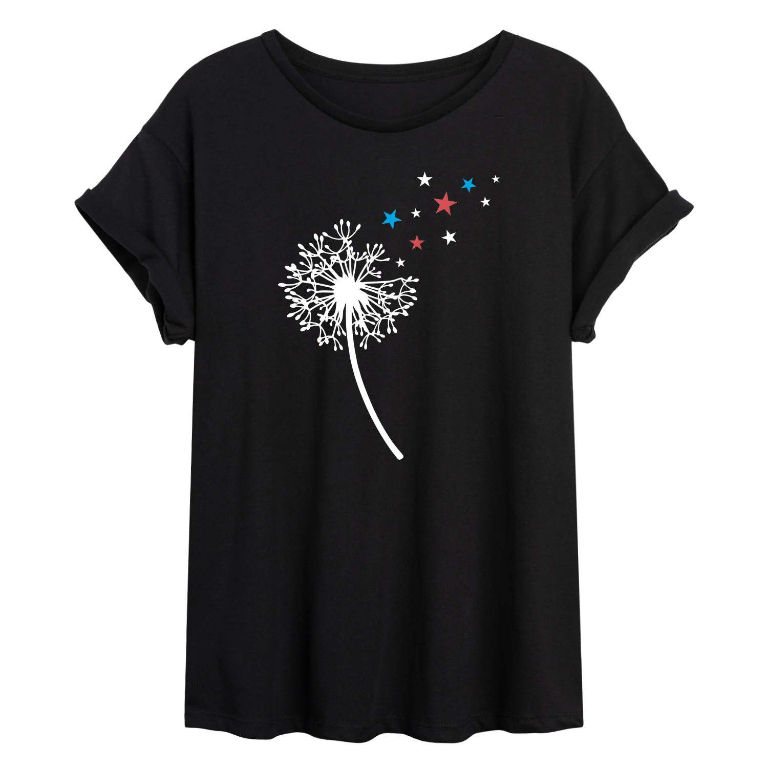 Instant Message - Dandelion With Stars - Juniors Oversized Graphic T-Shirt