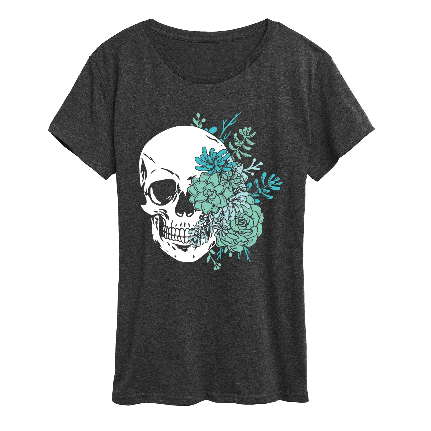 Instant Message - Skull with Succulents - Women's Short Sleeve Graphic T-Shirt - Image 4