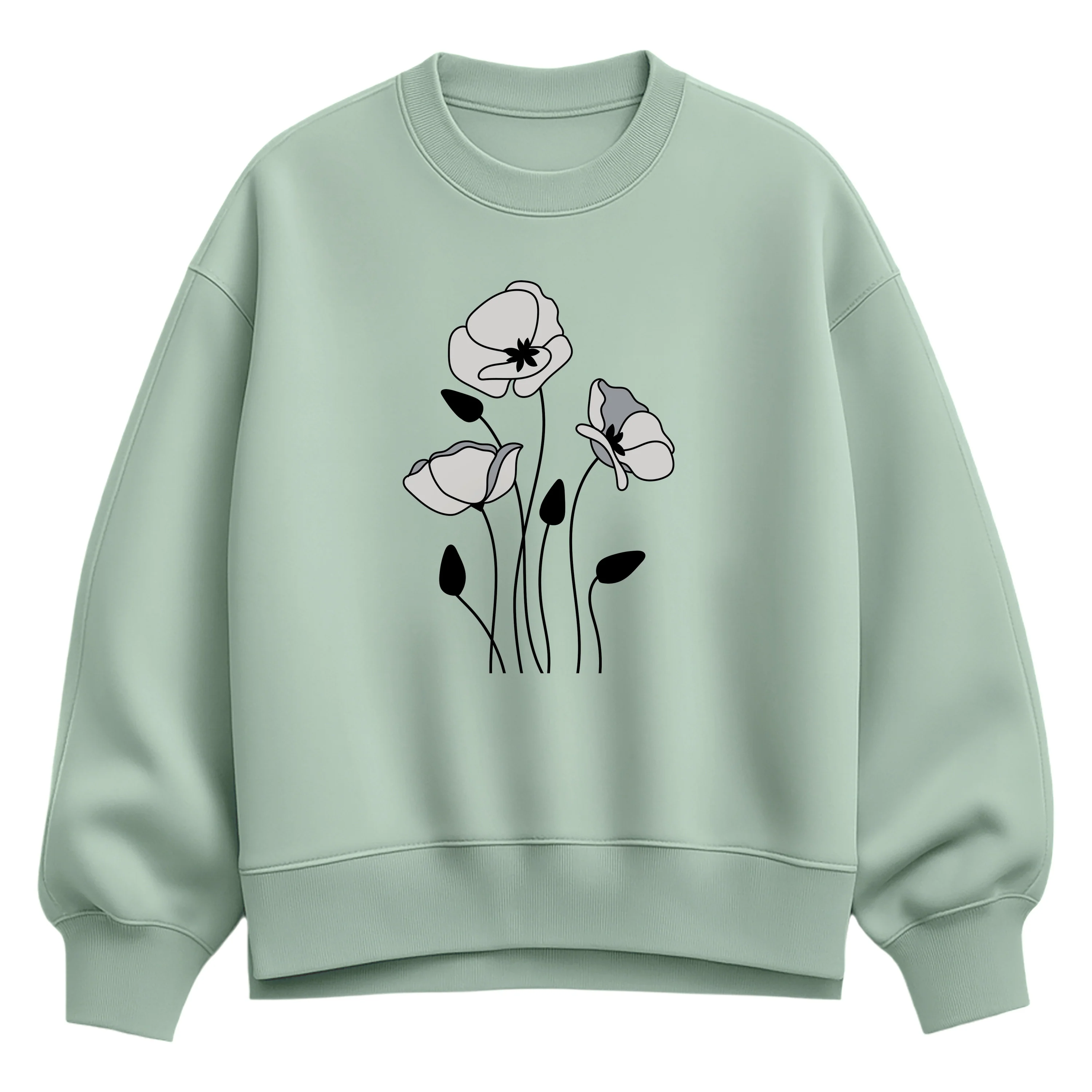 Instant Message - Gray Poppies - Women's Oversized Fleece Crew Sweatshirt