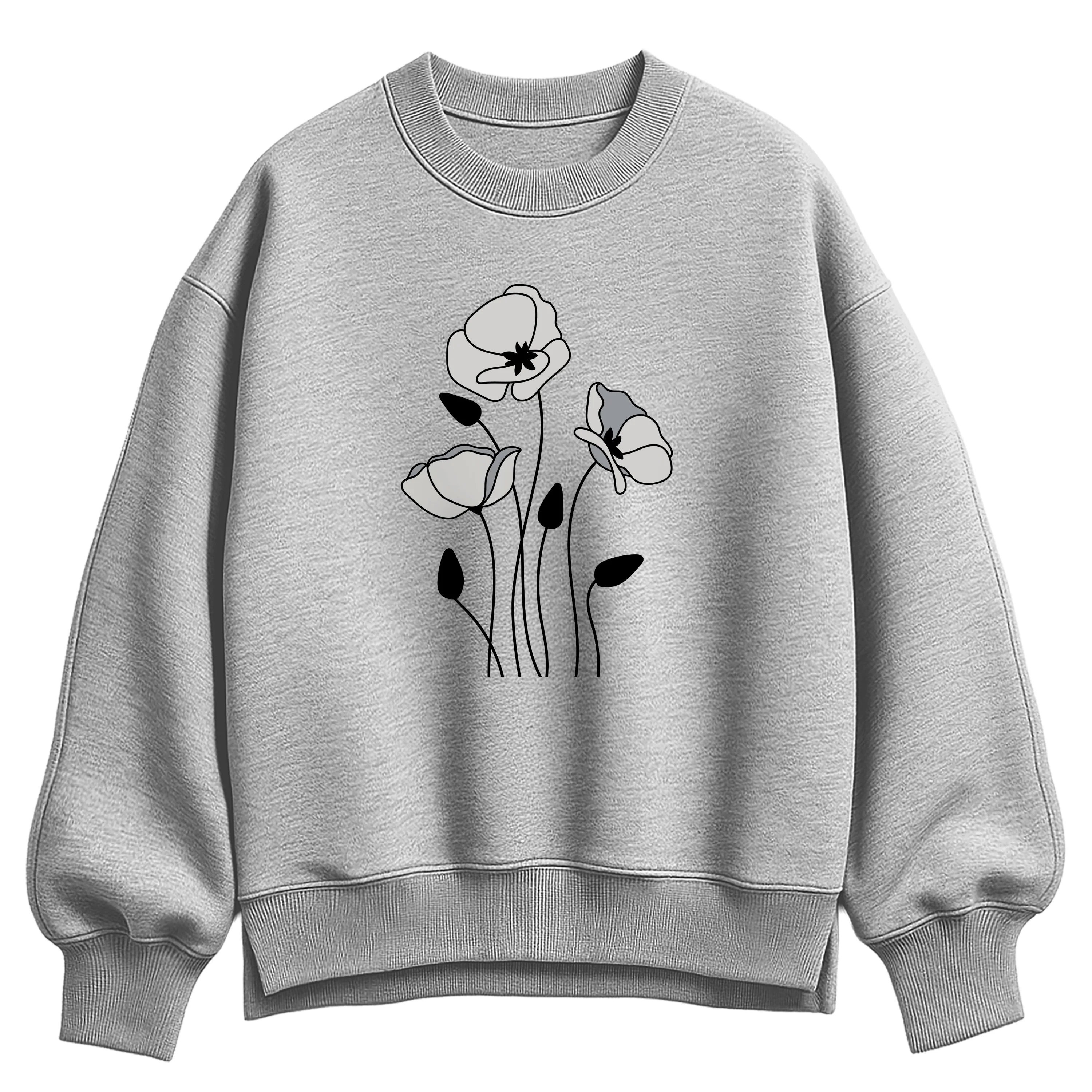 Instant Message - Gray Poppies - Women's Oversized Fleece Crew Sweatshirt - Image 2