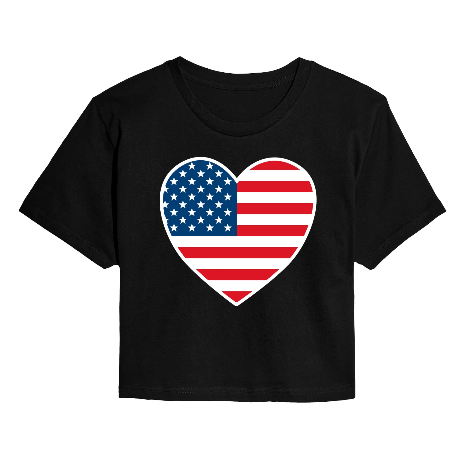 Instant Message - USA Flag Heart - Juniors Cropped Graphic T-Shirt - Image 2