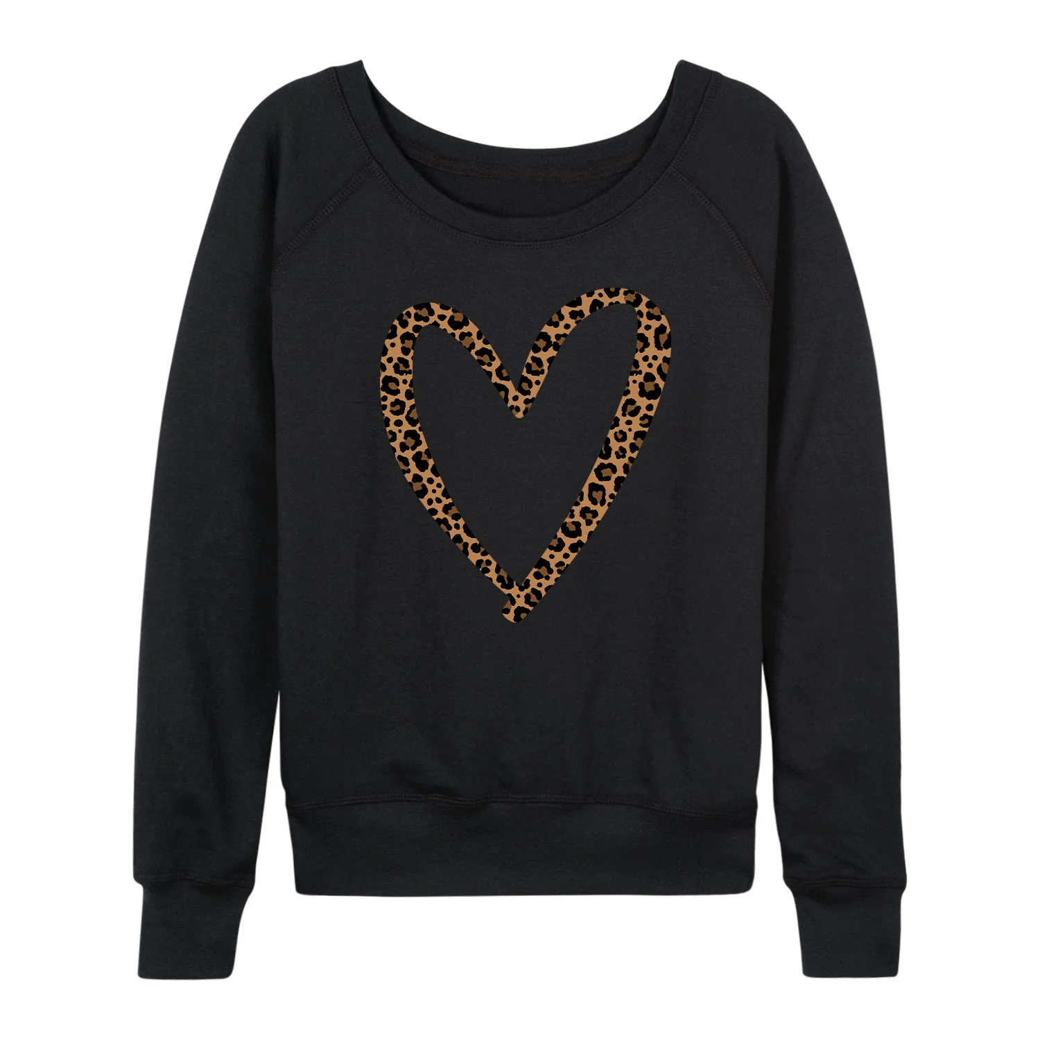 Instant Message - Leopard Print Heart Outline - Women's Lightweight French Terry Long Sleeve Shirt - Image 2