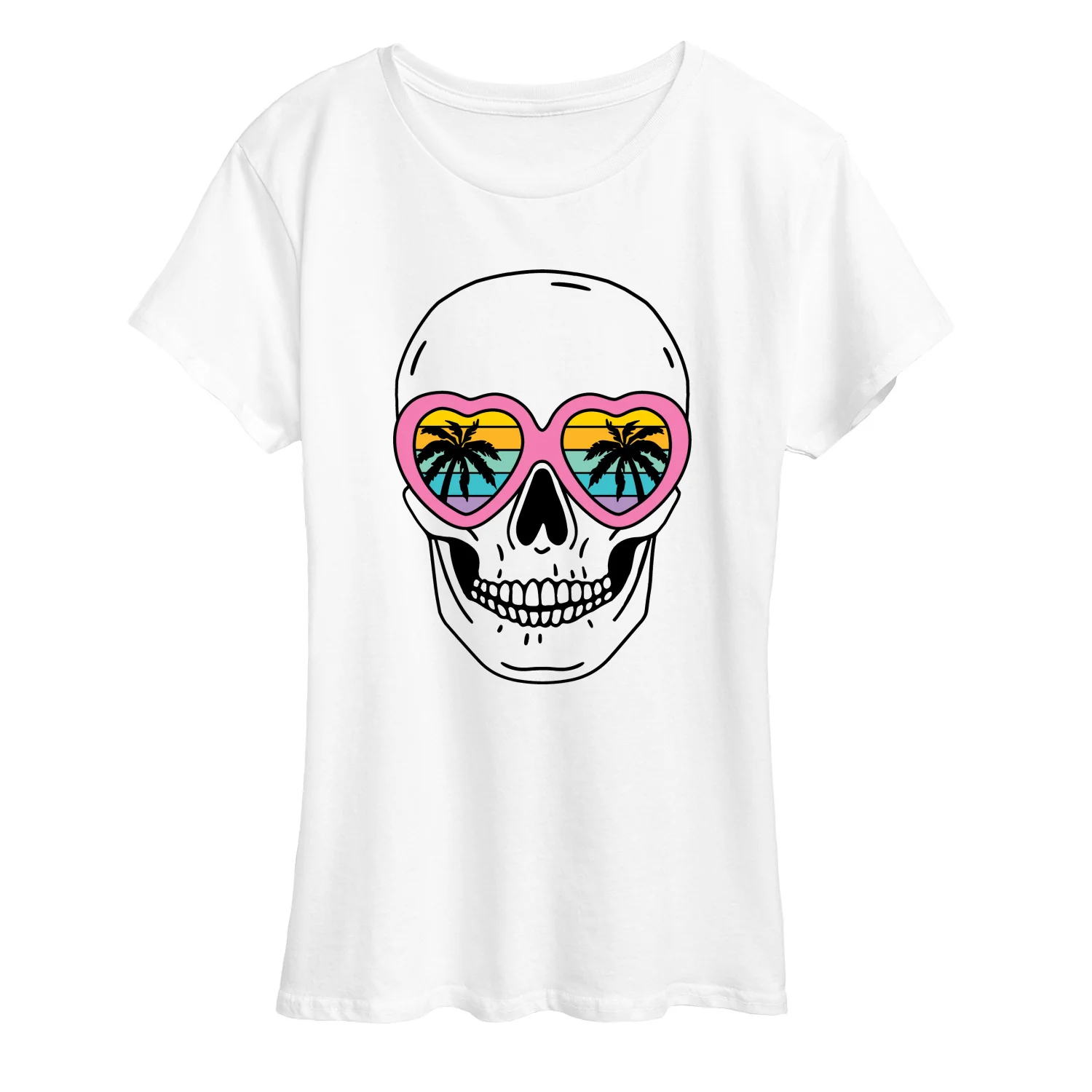 Instant Message - Skull with Sunset Heart Sunglasses - Women's Short Sleeve Graphic T-Shirt