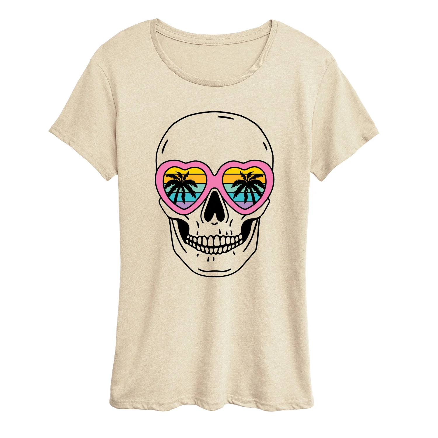 Instant Message - Skull with Sunset Heart Sunglasses - Women's Short Sleeve Graphic T-Shirt - Image 2