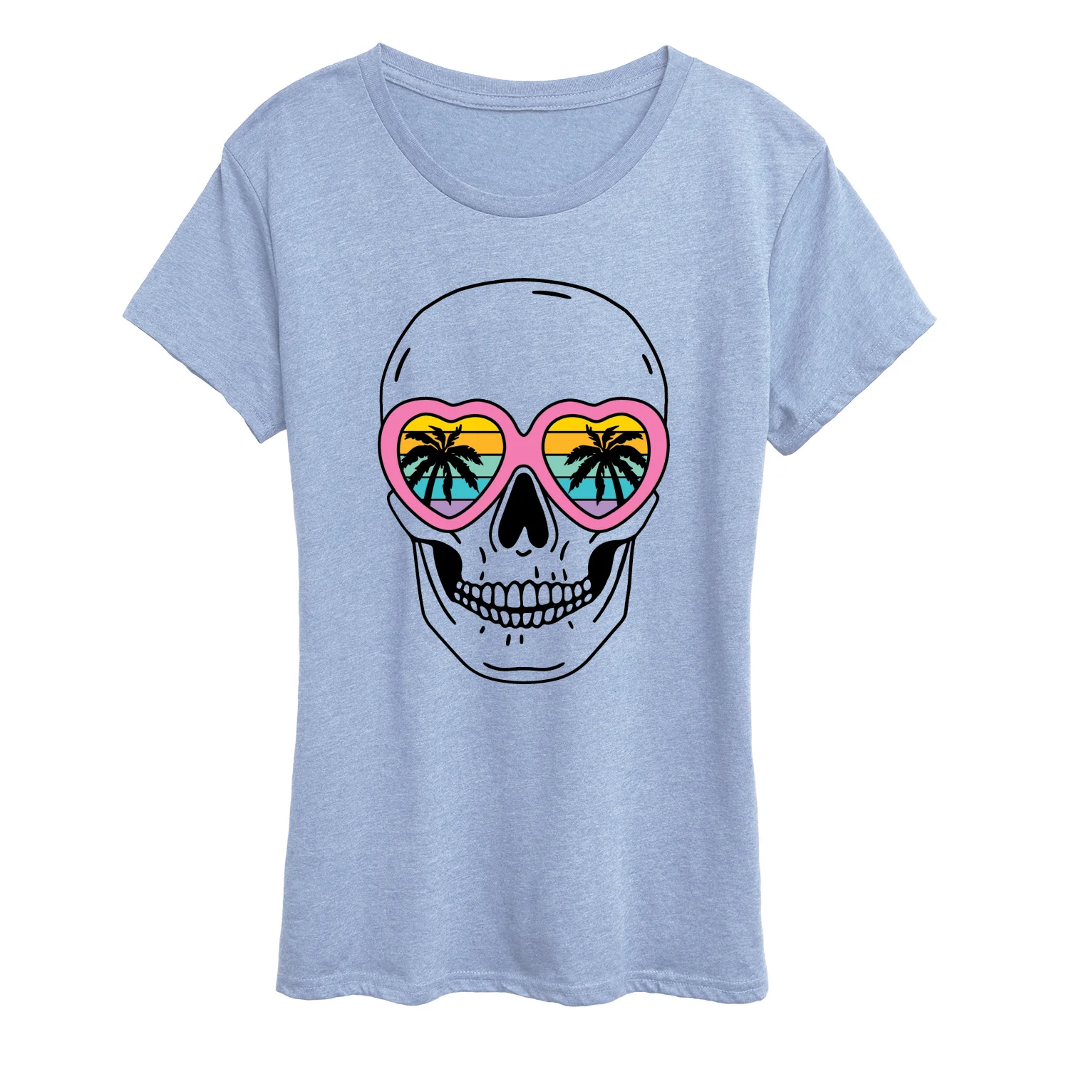Instant Message - Skull with Sunset Heart Sunglasses - Women's Short Sleeve Graphic T-Shirt - Image 3