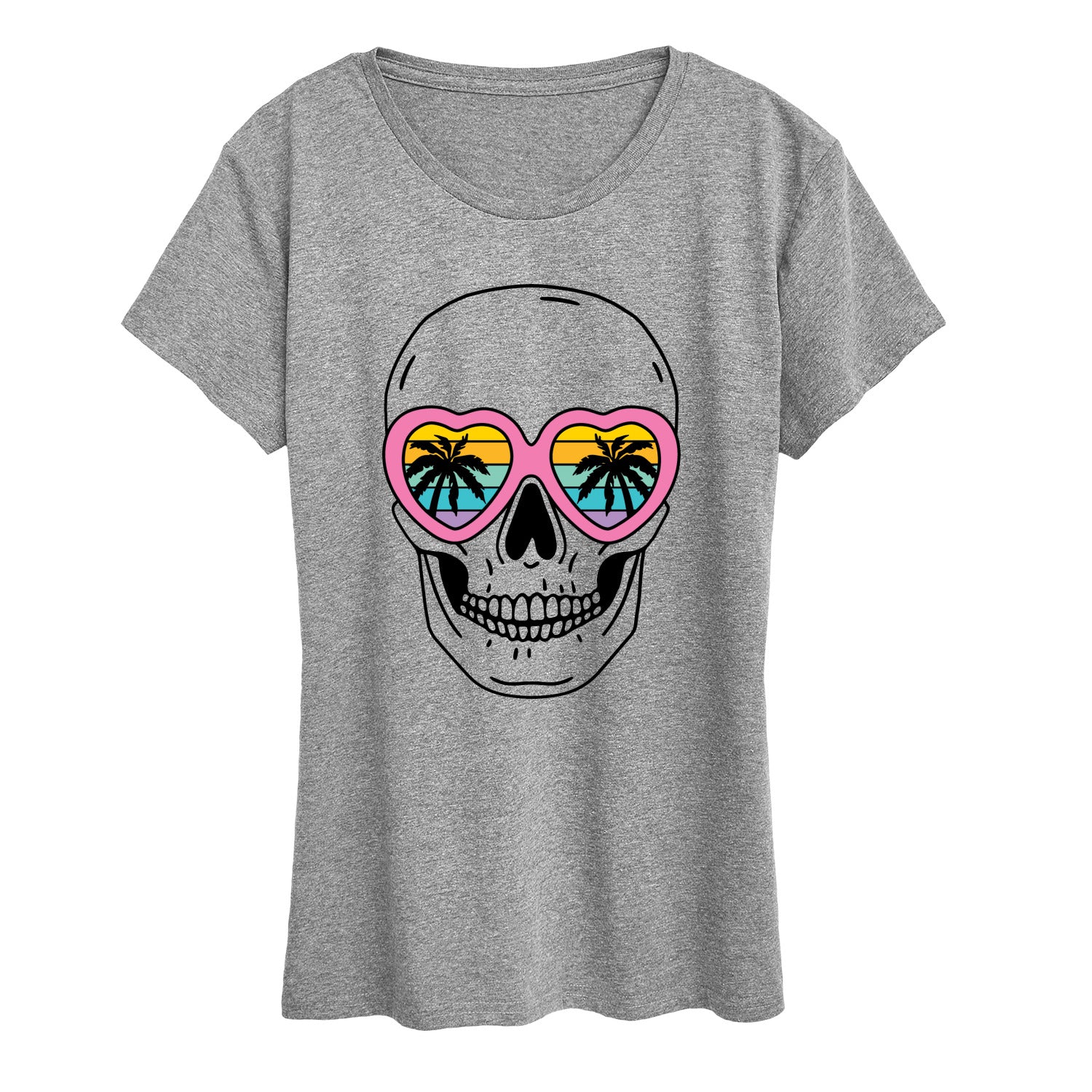 Instant Message - Skull with Sunset Heart Sunglasses - Women's Short Sleeve Graphic T-Shirt - Image 4