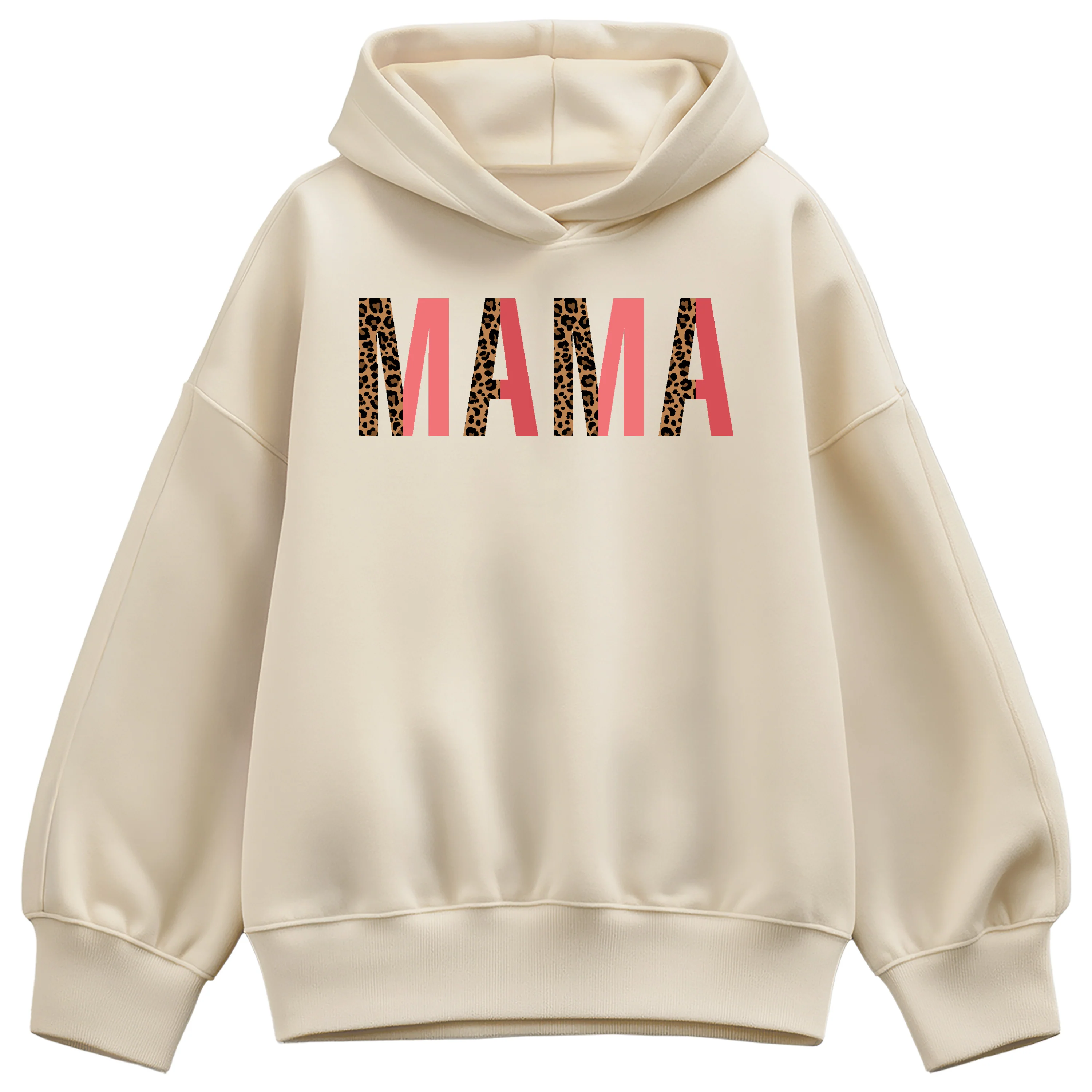 Instant Message - Mama Leopard Print Letters - Women's Oversized Fleece Hoodie Sweatshirt - Image 2