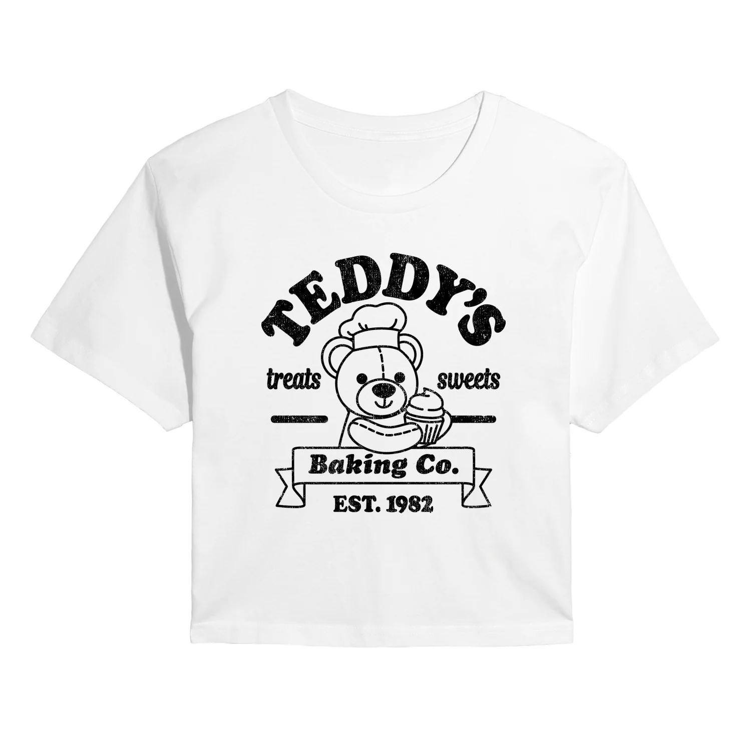 Instant Message - Teddys Baking Co - Juniors Cropped Short Sleeve Graphic T-Shirt