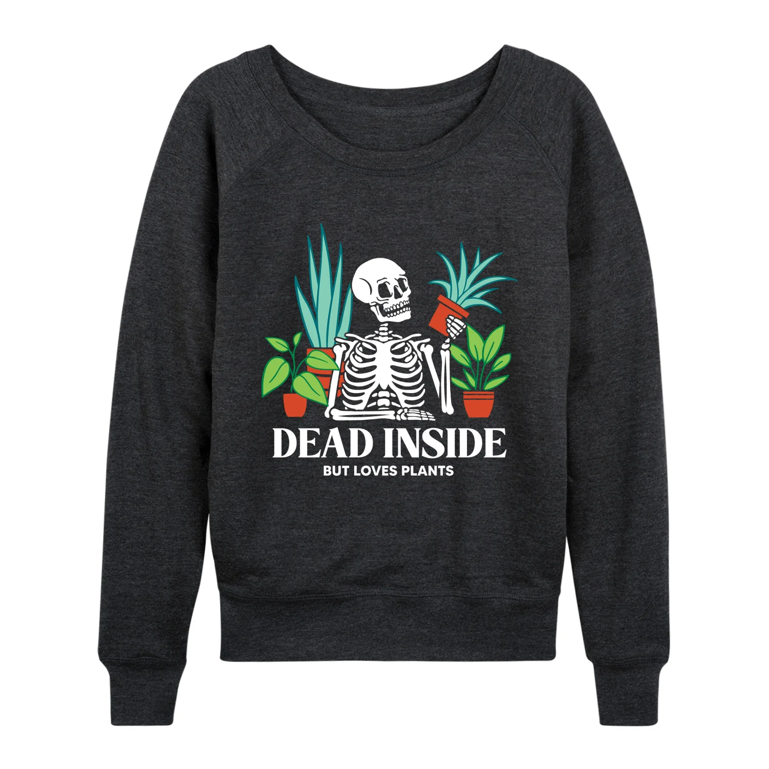 Instant Message - Dead Inside Loves Plants - Women's French Terry Long Sleeve Pullover - Image 3
