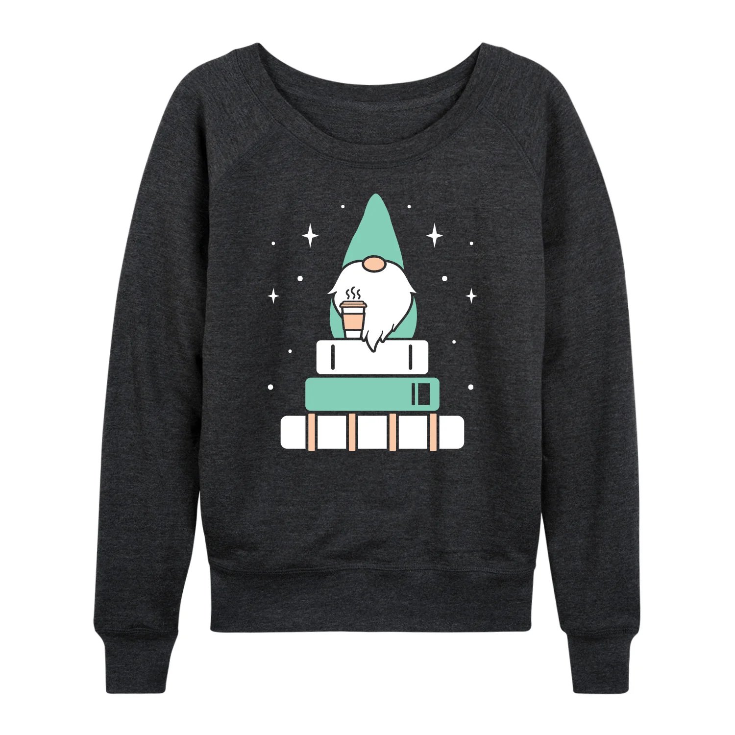 Instant Message - Gnome With Coffee And Books - Women's Lightweight French Terry Long Sleeve Shirt