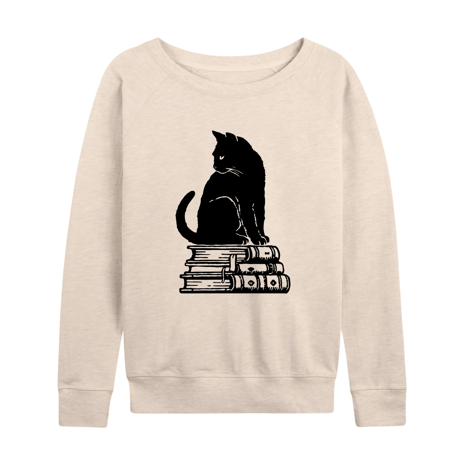 Instant Message - Black Cat On Books - Women's Lightweight French Terry Long Sleeve Shirt - Image 2