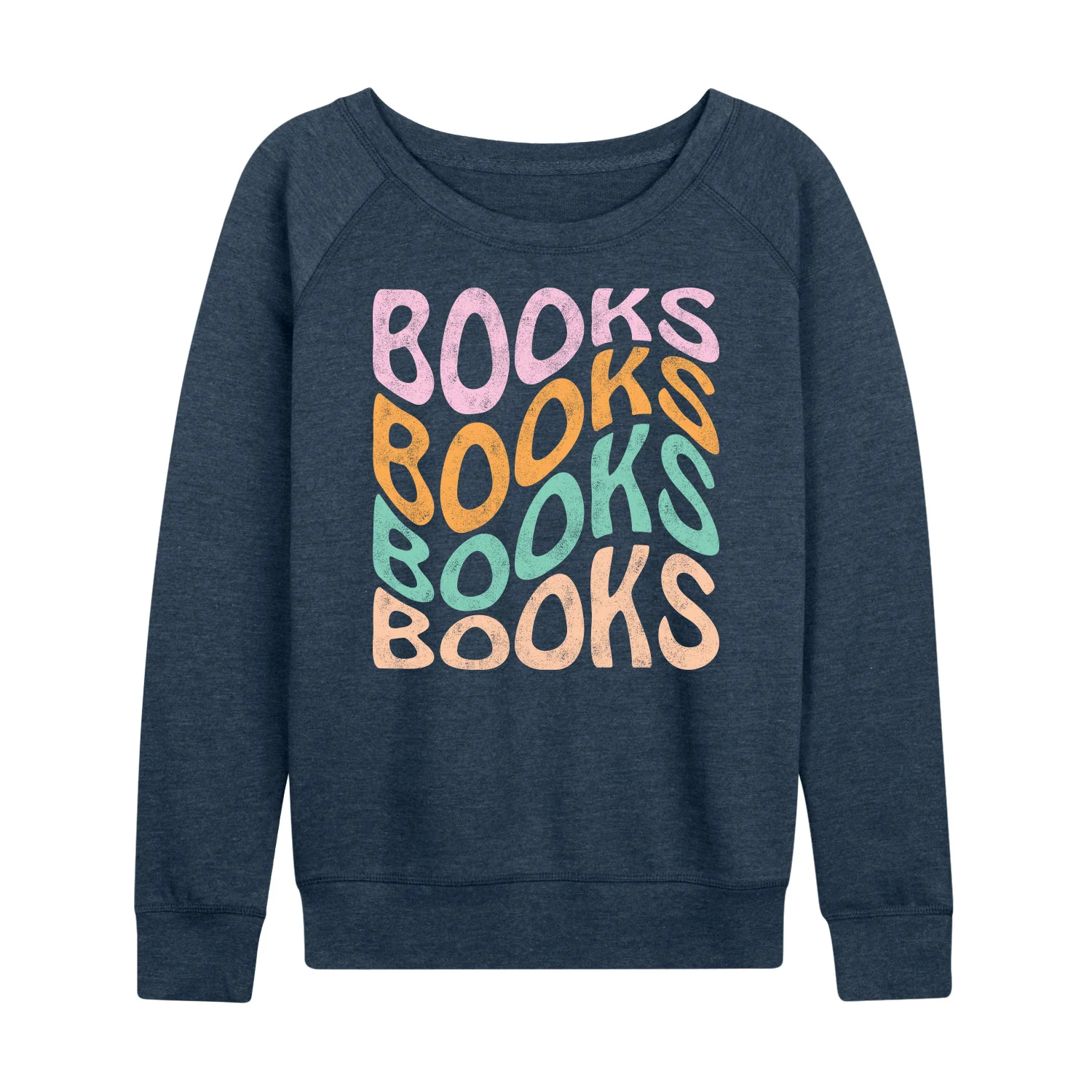 Instant Message - Books Retro Stack - Women's Lightweight French Terry Long Sleeve Shirt - Image 2