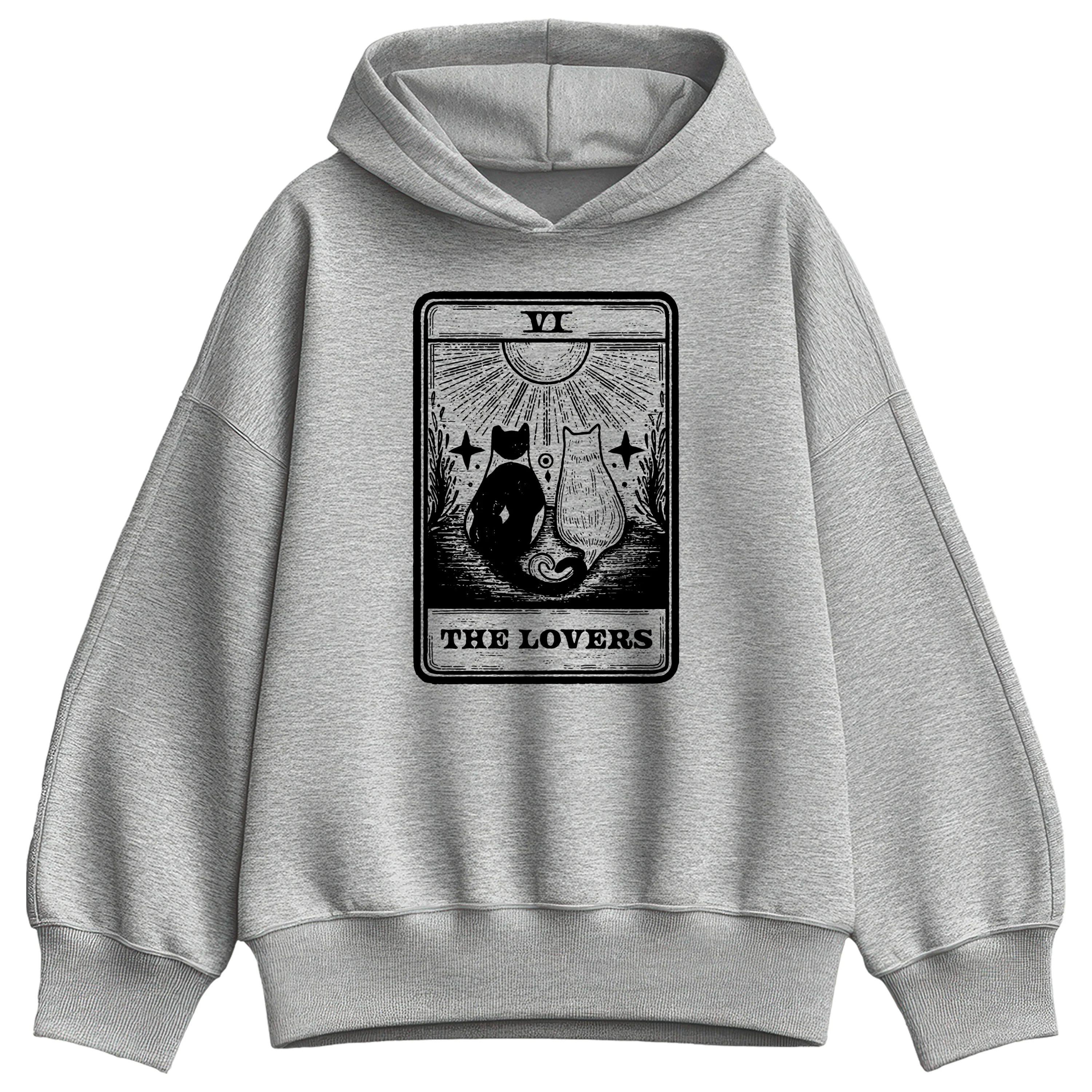 Instant Message - The Lovers Tarot With Cats - Women's Oversized Fleece Hoodie Sweatshirt