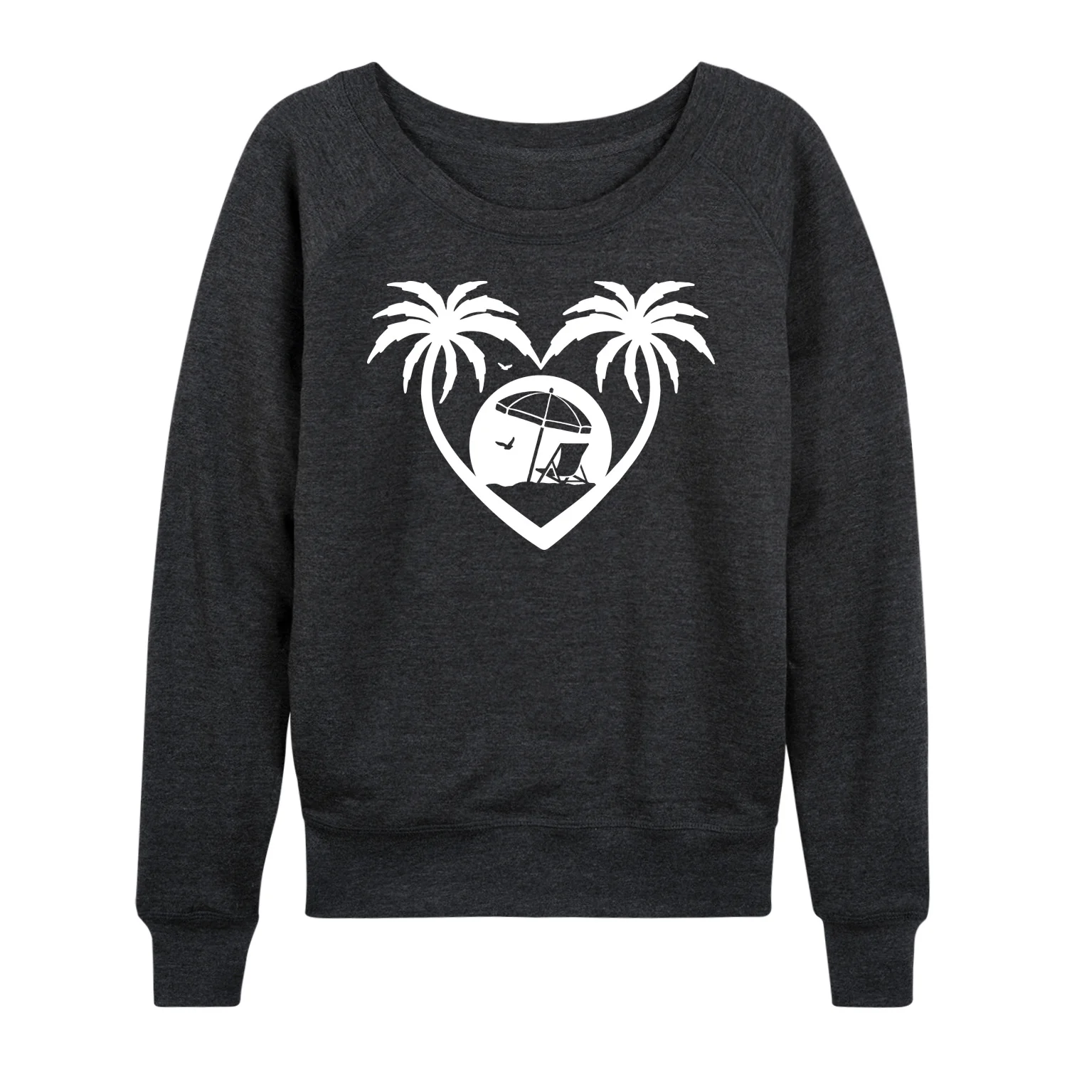 Instant Message - Palm Trees Heart Scene - Women's Lightweight French Terry Long Sleeve Shirt - Image 2