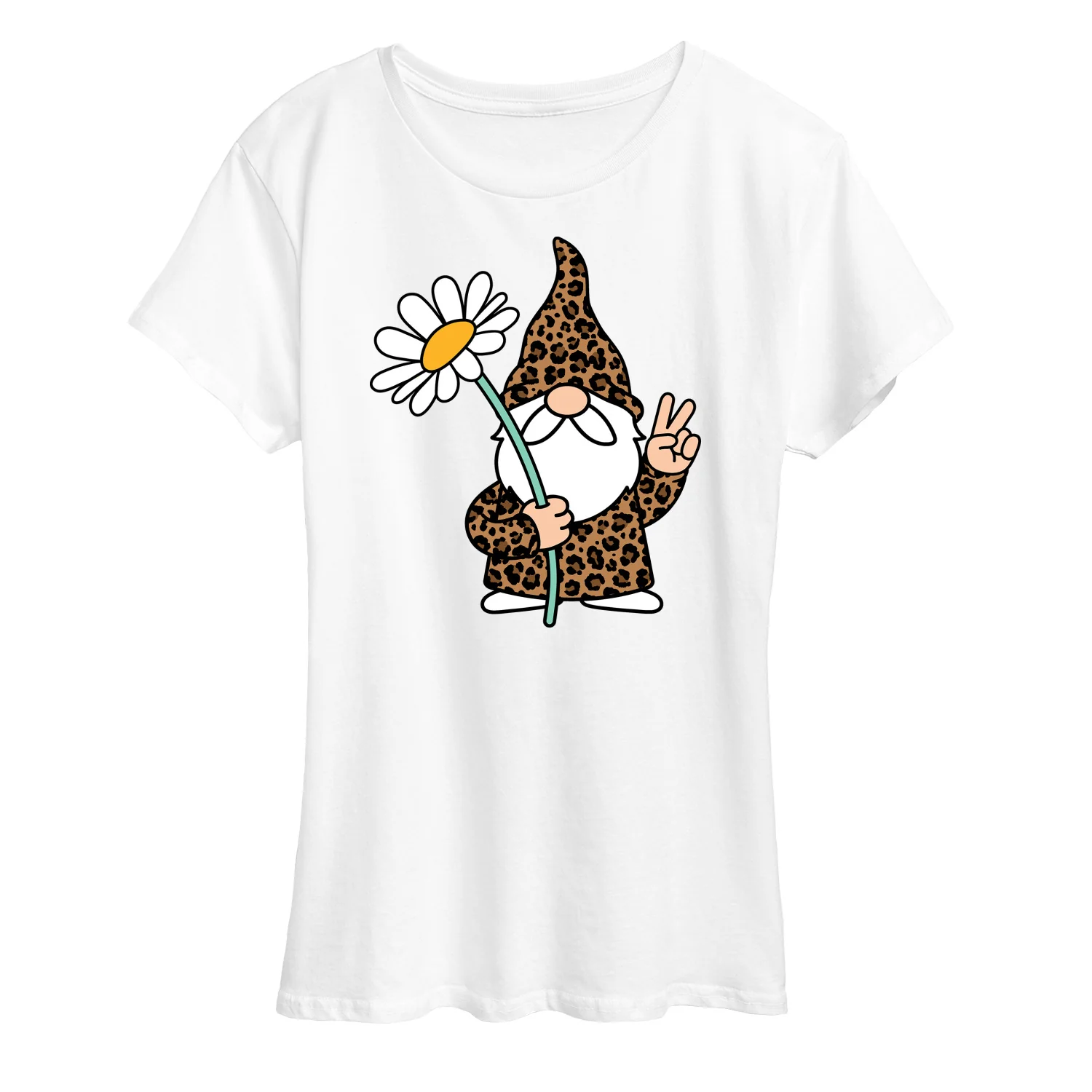 Instant Message - Leopard Print Gnome Daisy - Women's Short Sleeve Graphic T-Shirt - Image 5