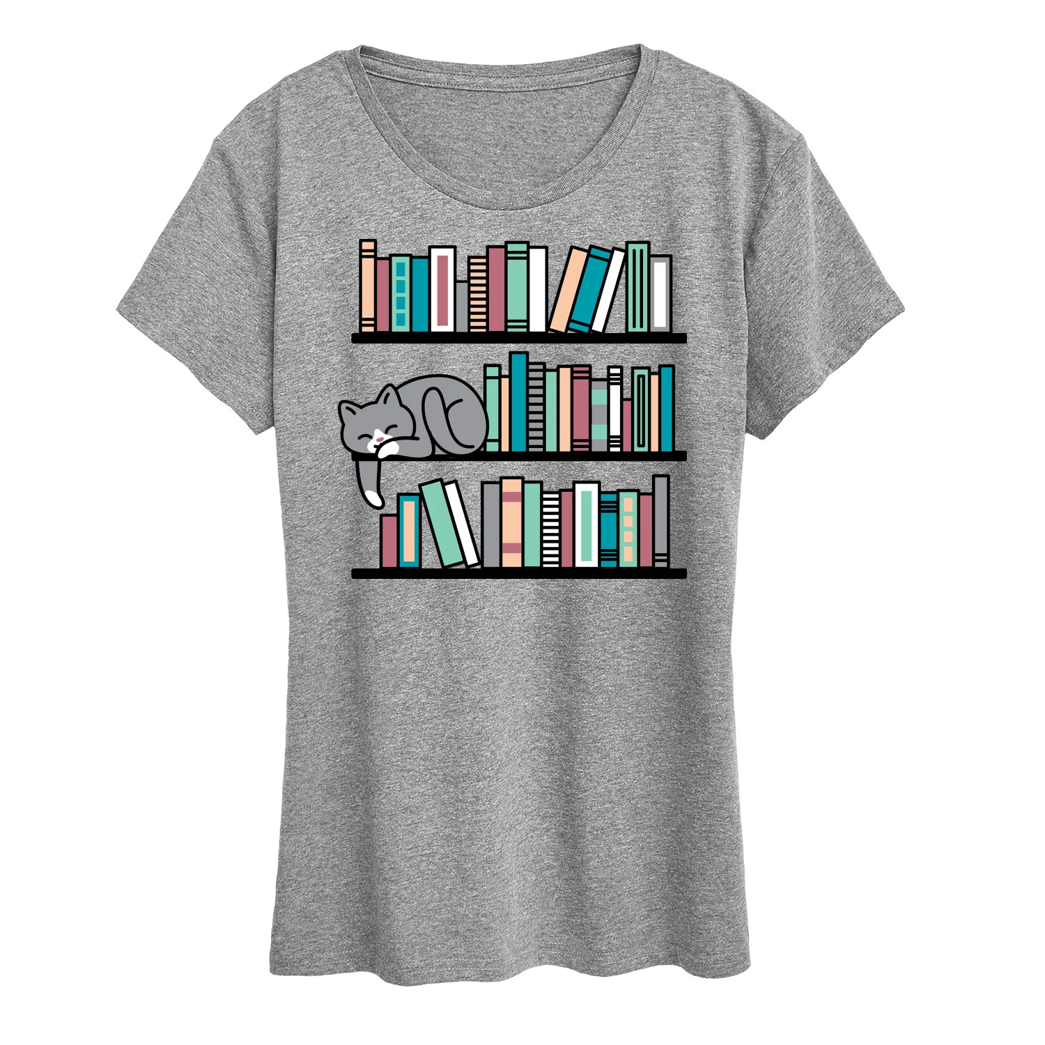 Instant Message - Cat Book Shelf - Women's Short Sleeve Graphic T-Shirt - Image 2