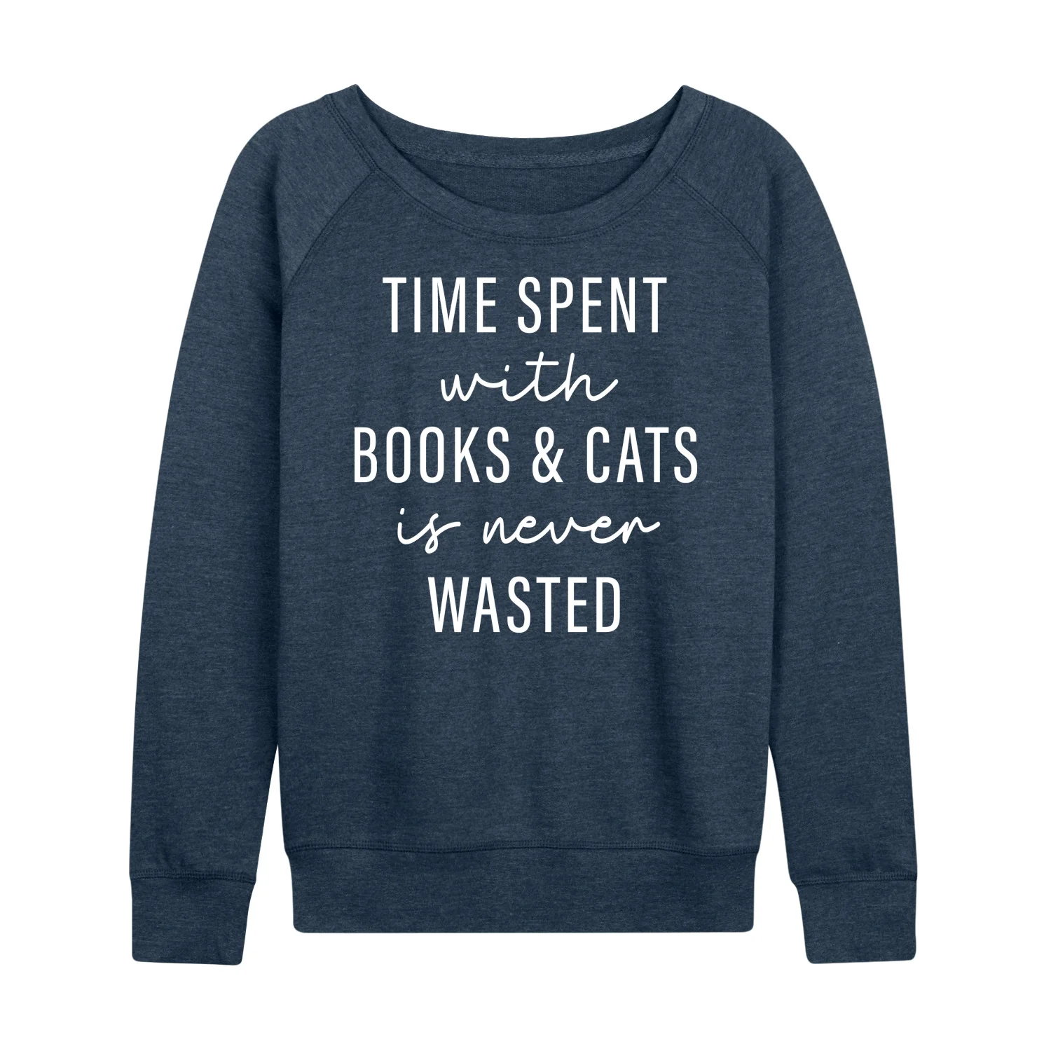 Instant Message - Time Spent With Books Cats - Women's Lightweight French Terry Long Sleeve Shirt - Image 3