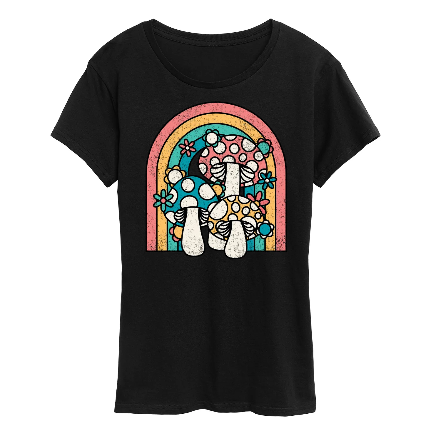 Instant Message - Retro Mushrooms Rainbow - Women's Short Sleeve Graphic T-Shirt