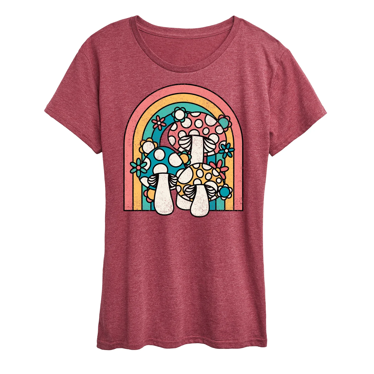 Instant Message - Retro Mushrooms Rainbow - Women's Short Sleeve Graphic T-Shirt - Image 8