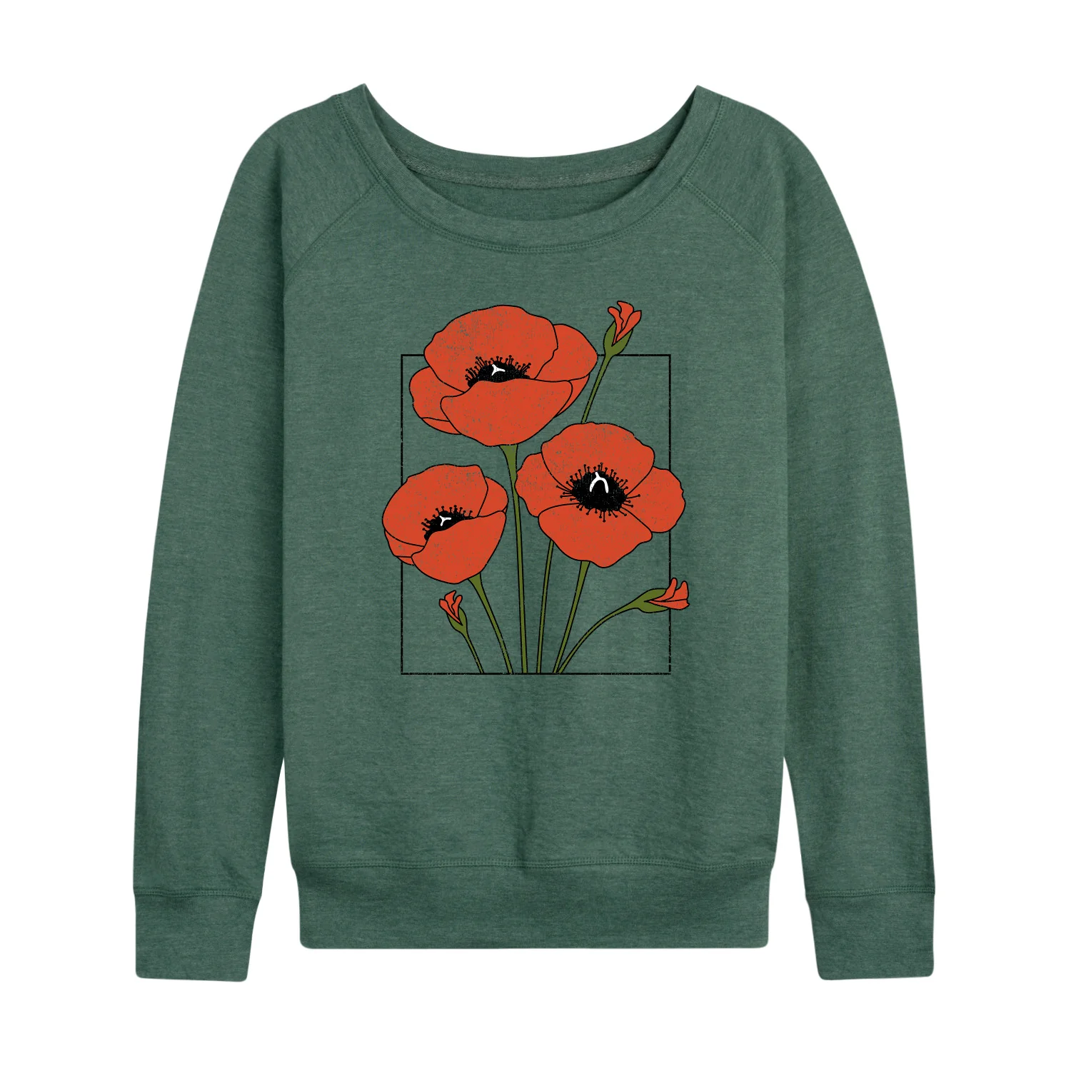 Instant Message - Spring - Framed Poppy Flowers - Women's Lightweight French Terry Long Sleeve Shirt