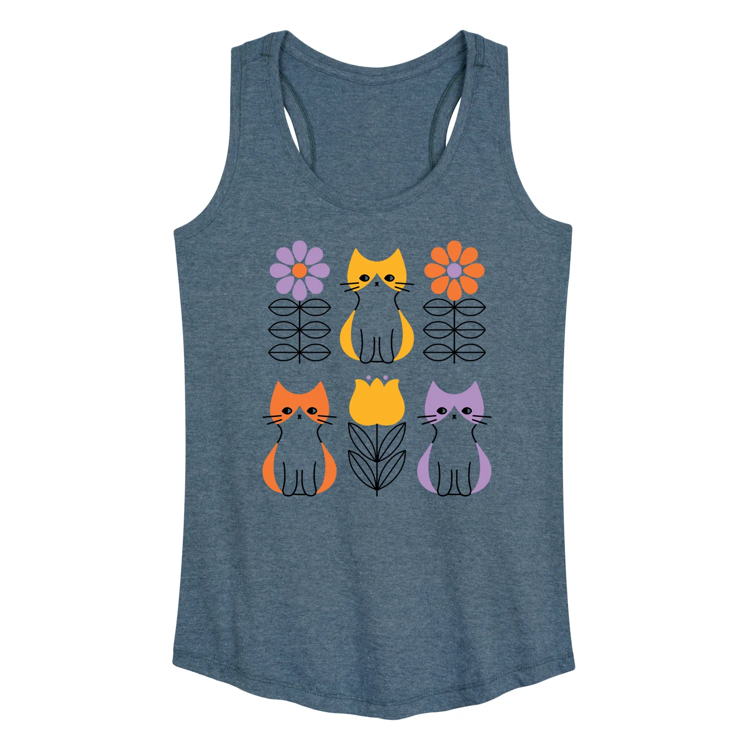 Instant Message - Retro Flower Cat - Women's Racerback Tank Top