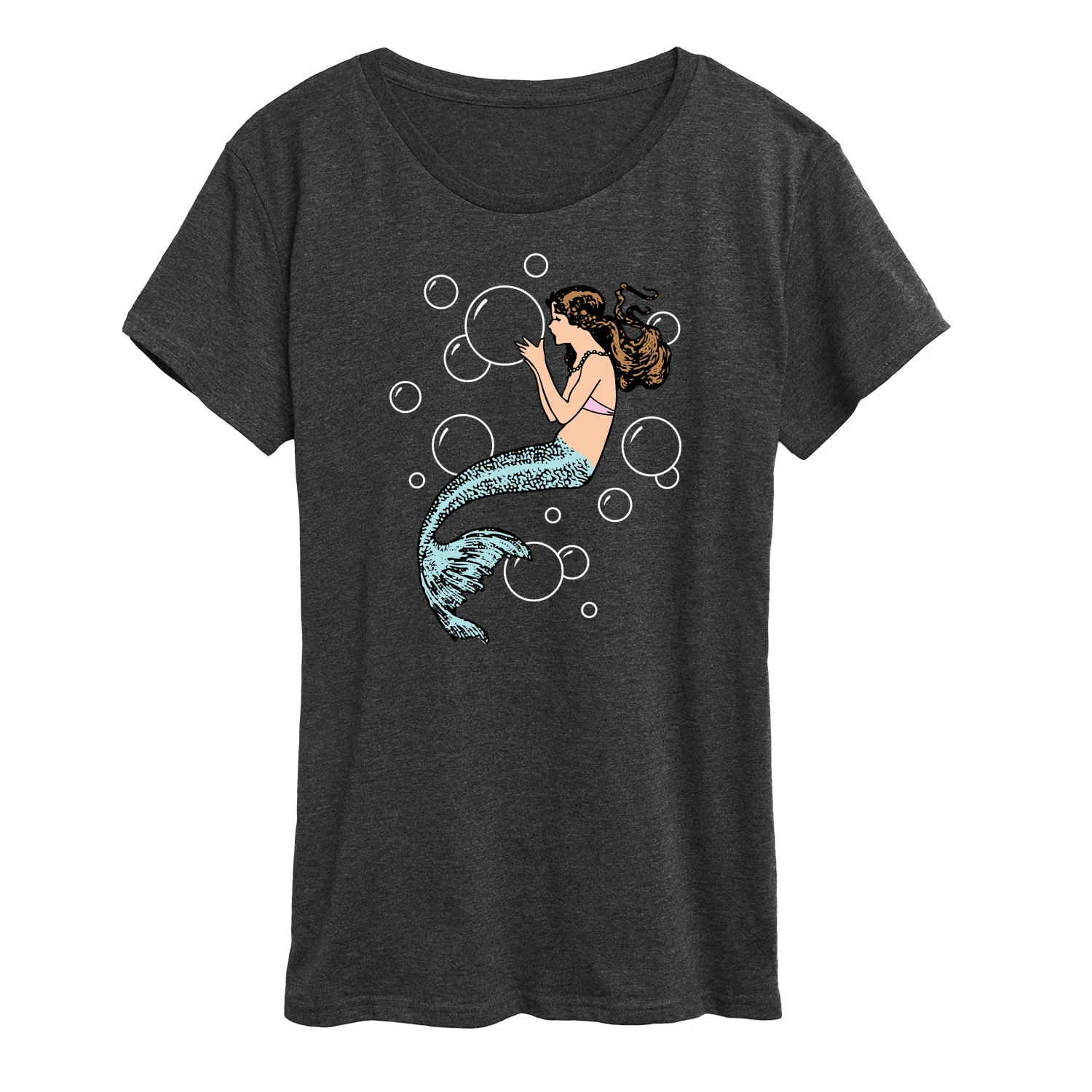 Instant Message - Mermaid Holding Bubbles - Women's Short Sleeve Graphic T-Shirt - Image 3