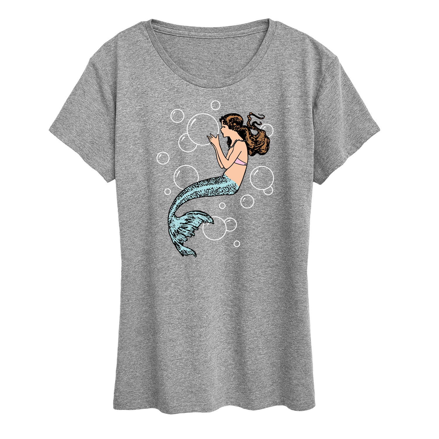 Instant Message - Mermaid Holding Bubbles - Women's Short Sleeve Graphic T-Shirt - Image 4