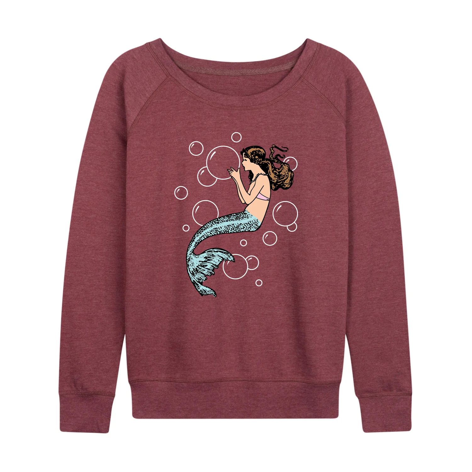 Instant Message - Mermaid Holding Bubbles - Women's Lightweight French Terry Long Sleeve Shirt - Image 4