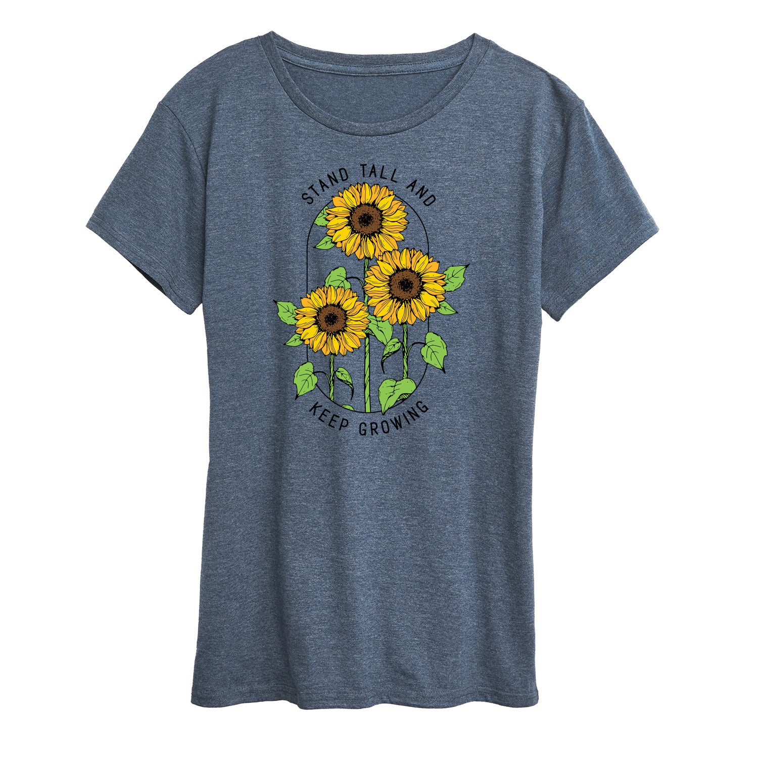 Instant Message - Inspirational - Stand Tall & Keep Growing - Sunflower - Women's Short Sleeve Graphic T-Shirt