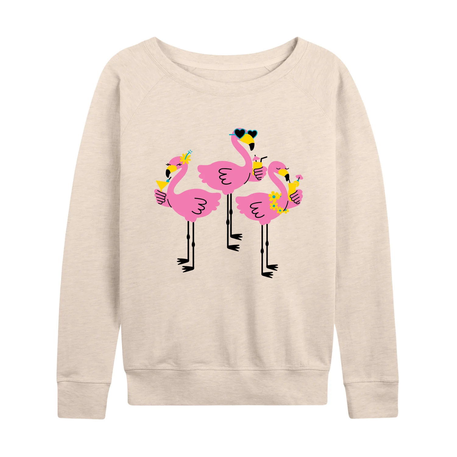 Instant Message - Three Flamingos Drinking - Women's Lightweight French Terry Long Sleeve Shirt