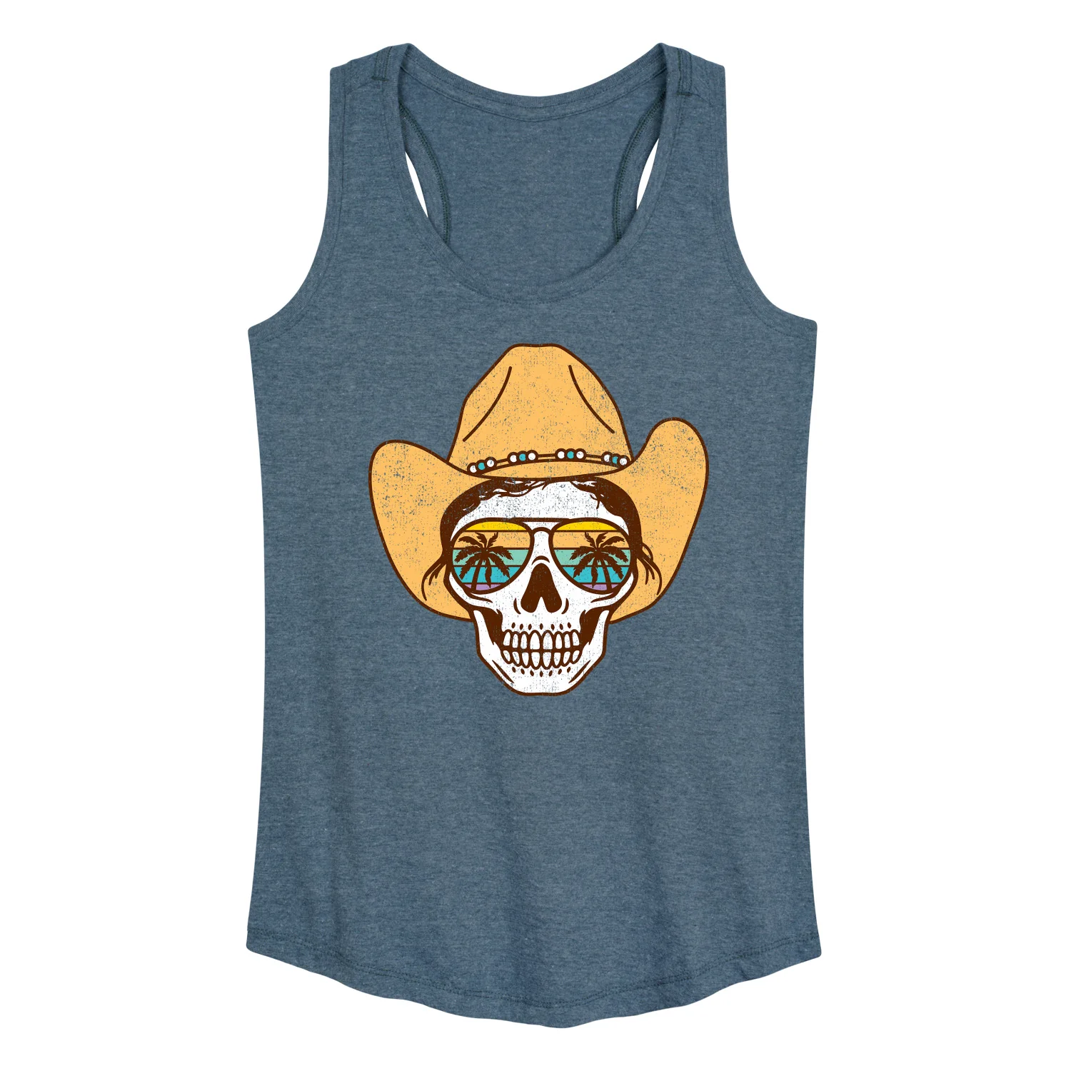 Instant Message - Beach Cowgirl Skull - Women's Racerback Graphic Tank - Image 2