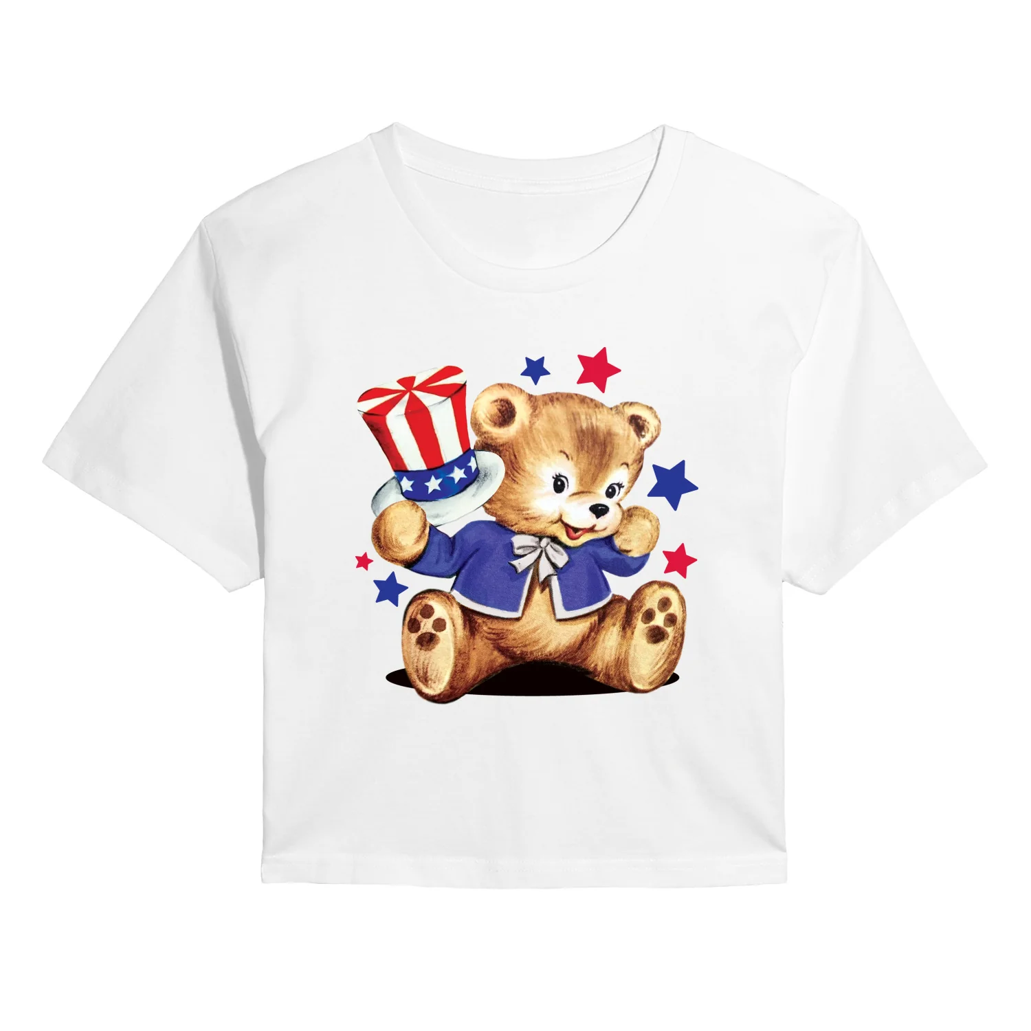 Instant Message - Patriotic Bear - Juniors Cropped Graphic T-Shirt - Image 2