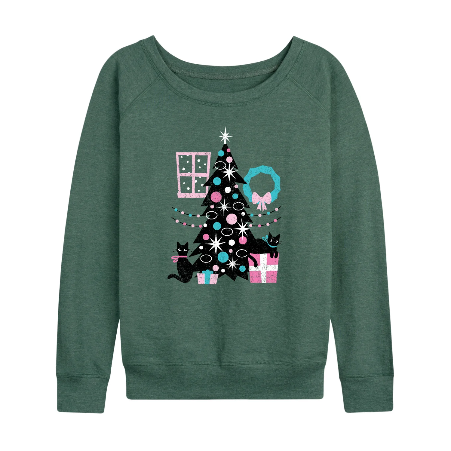 Instant Message - Christmas - Cats, Tree, & Décor - Women's Lightweight French Terry Long Sleeve Shirt - Image 2