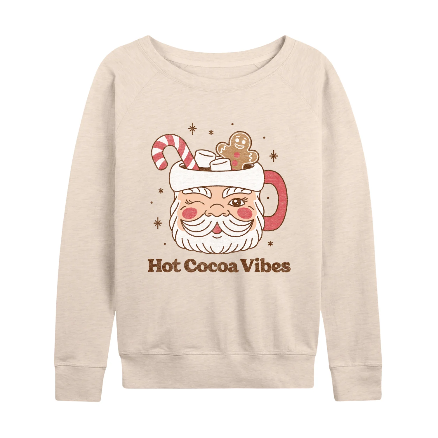 Instant Message - Hot Cocoa Vibes Retro Santa Mug Christmas- Women's Lightweight French Terry Long Sleeve Shirt