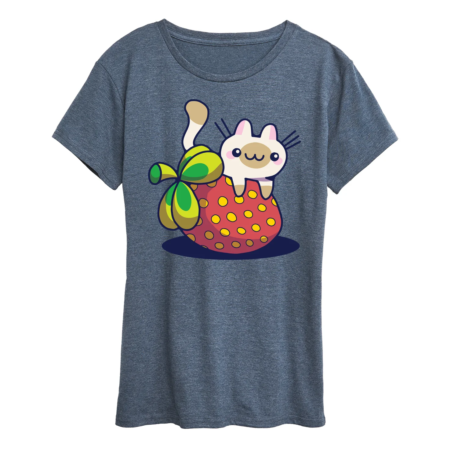 Instant Message - Kawaii - Cats Love Strawberries - Women's Short Sleeve Graphic T-Shirt