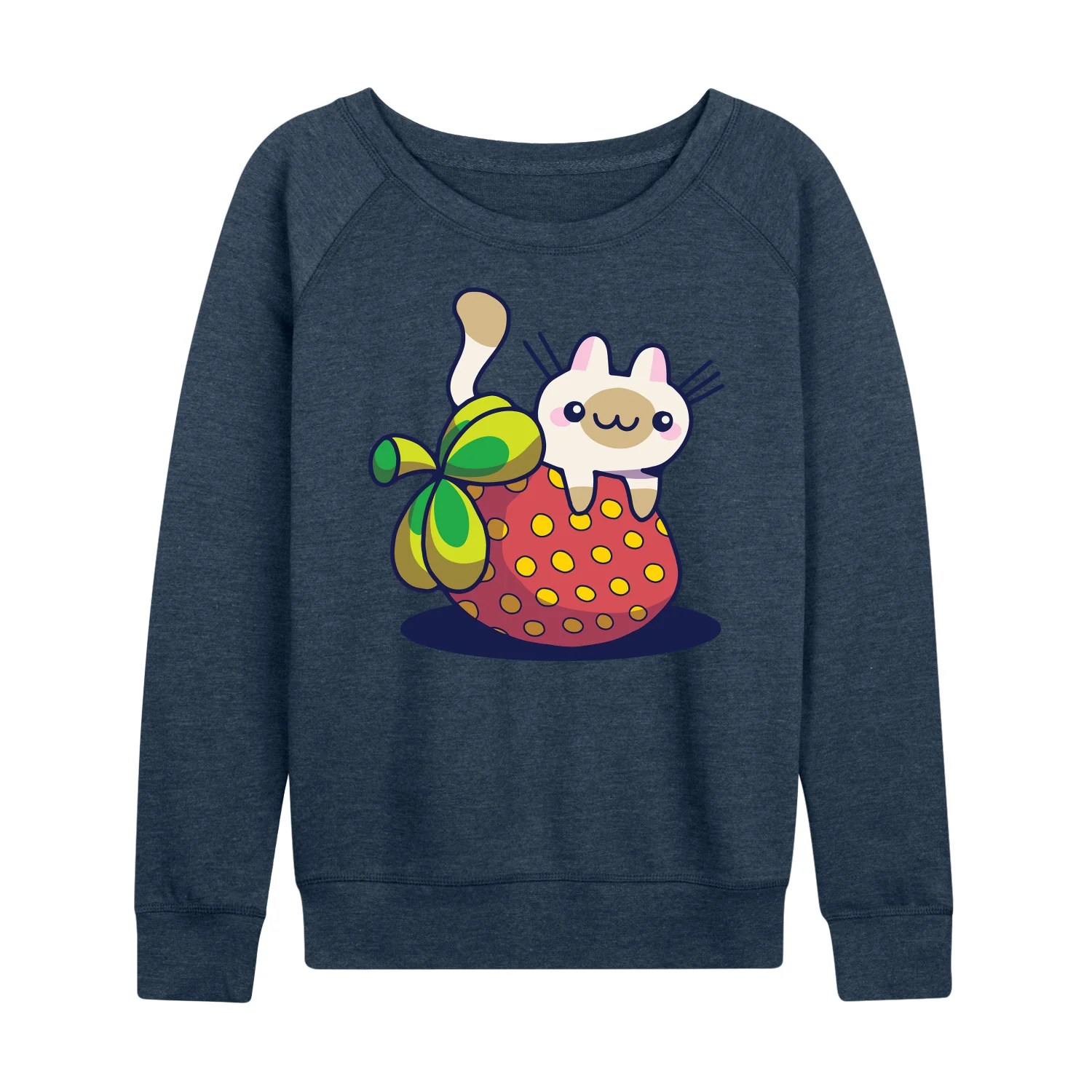 Instant Message - Kawaii - Cats Love Strawberries - Women's Lightweight French Terry Long Sleeve Shirt