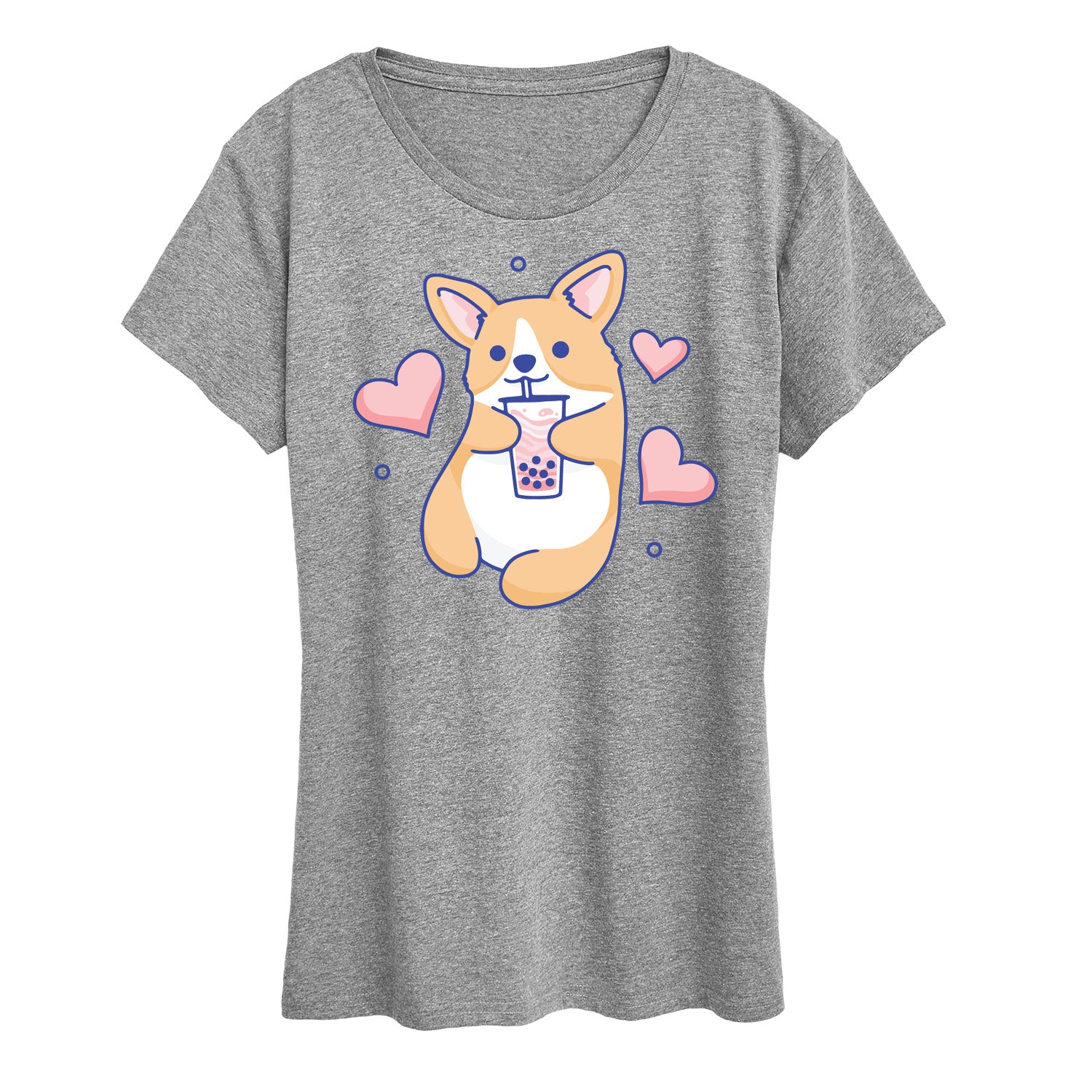 Instant Message - Kawaii - Corgi, Hearts, & Boba Tea - Women's Short Sleeve Graphic T-Shirt - Image 2