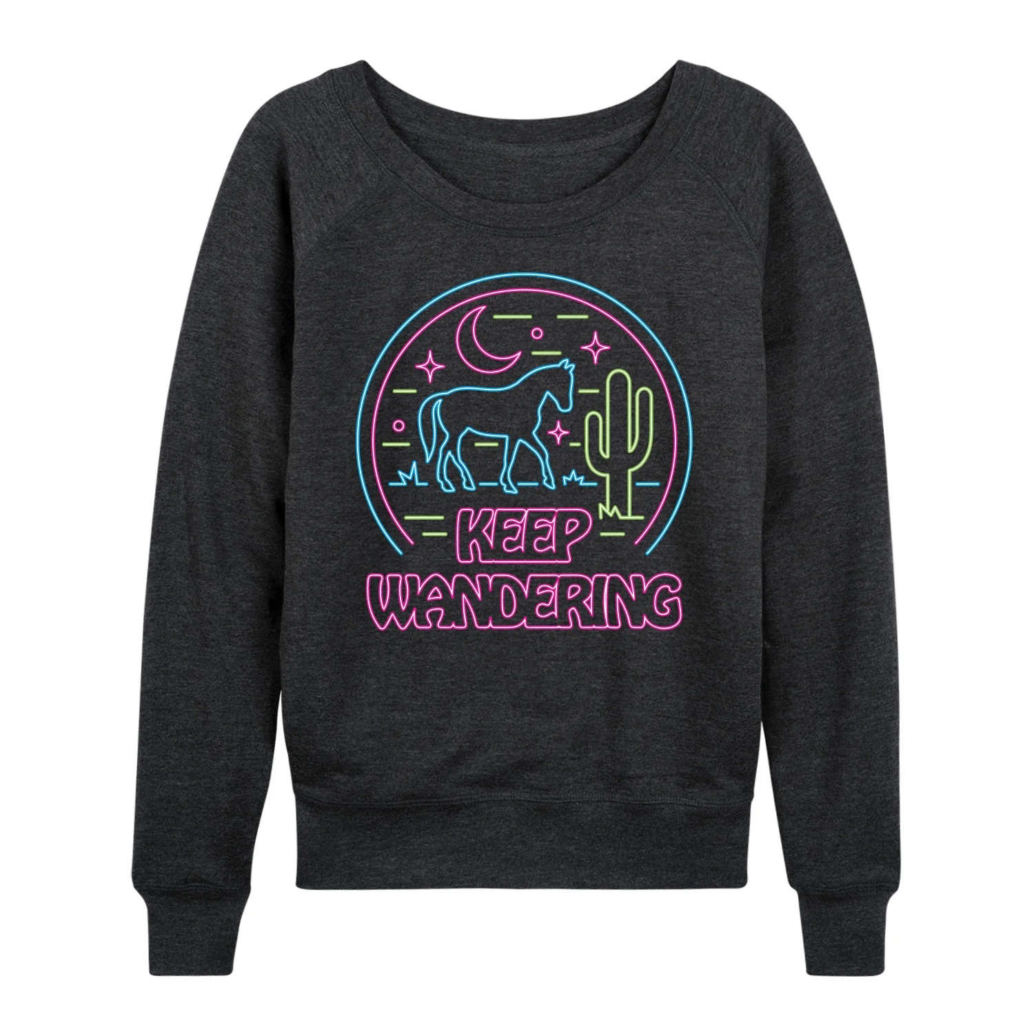 Instant Message - Keep Wandering Neon - Women's Lightweight French Terry Long Sleeve Shirt