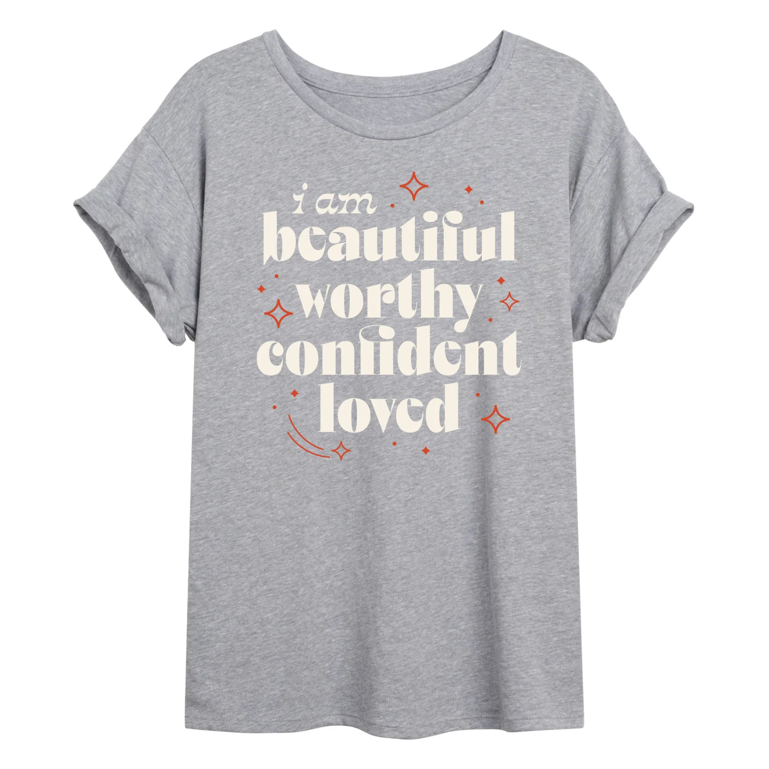 Instant Message - Beautiful Worthy Confident Loved - Inspirational - Positive Quote - Womens Oversized T-shirt - Image 2