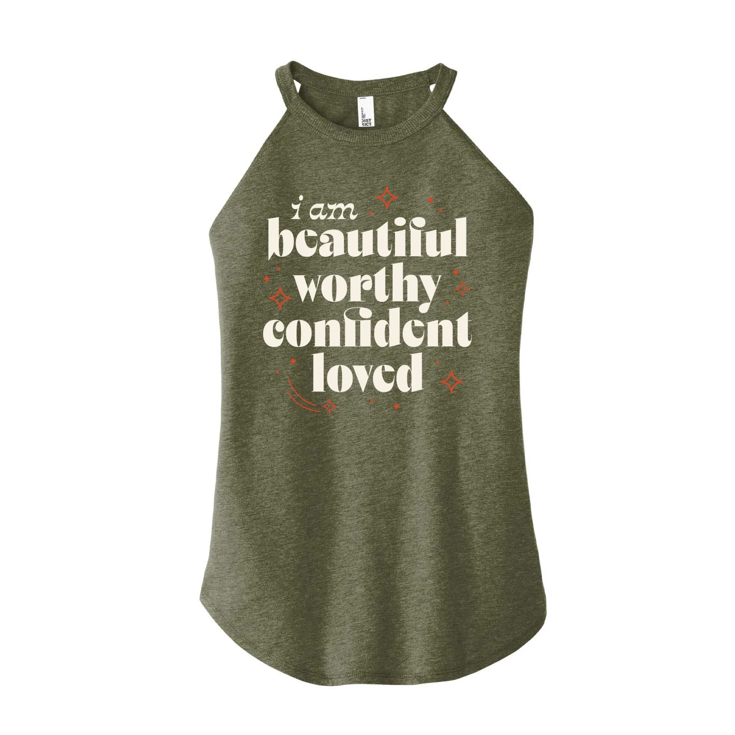 Instant Message - Beautiful Worthy Confident Loved - Inspirational - Positive Quote - Womens High Neck Tank - Image 2