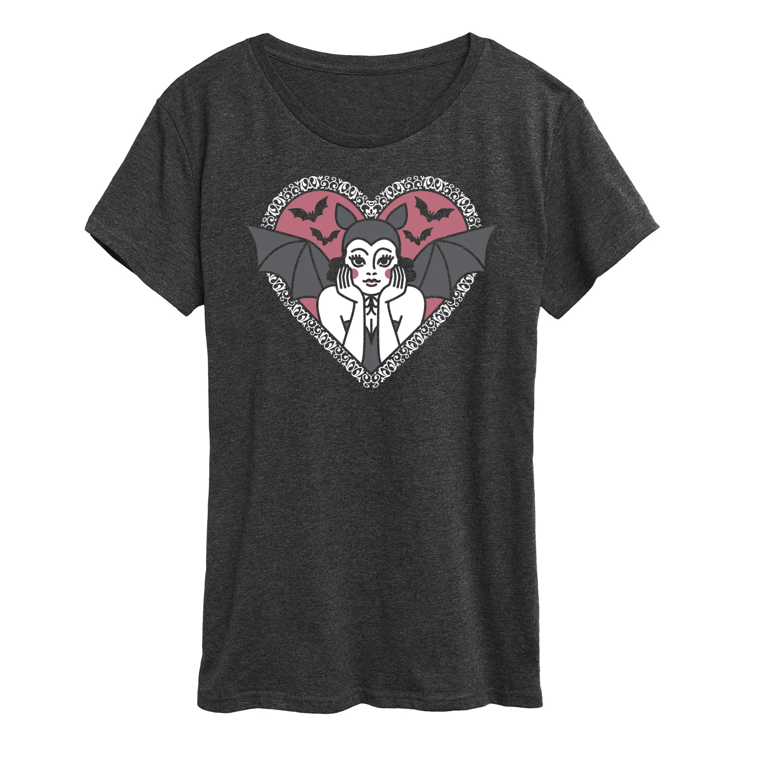 Instant Message - Bat Pinup - Coquette Halloween - Womens Short Sleeve Graphic T-Shirt - Image 2