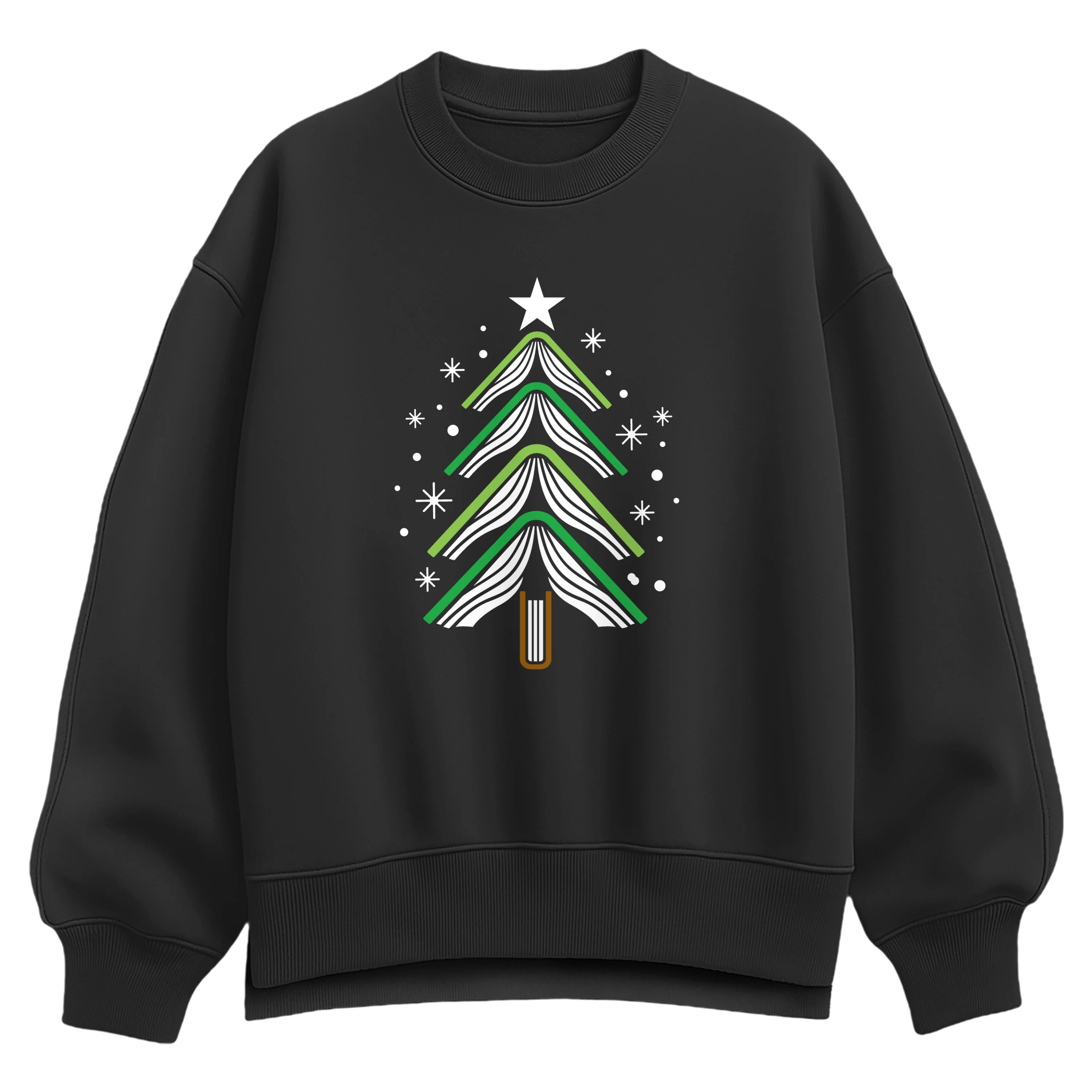 Instant Message - Book Christmas Tree - Ladies Oversized Fleece Crew Sweatshirt