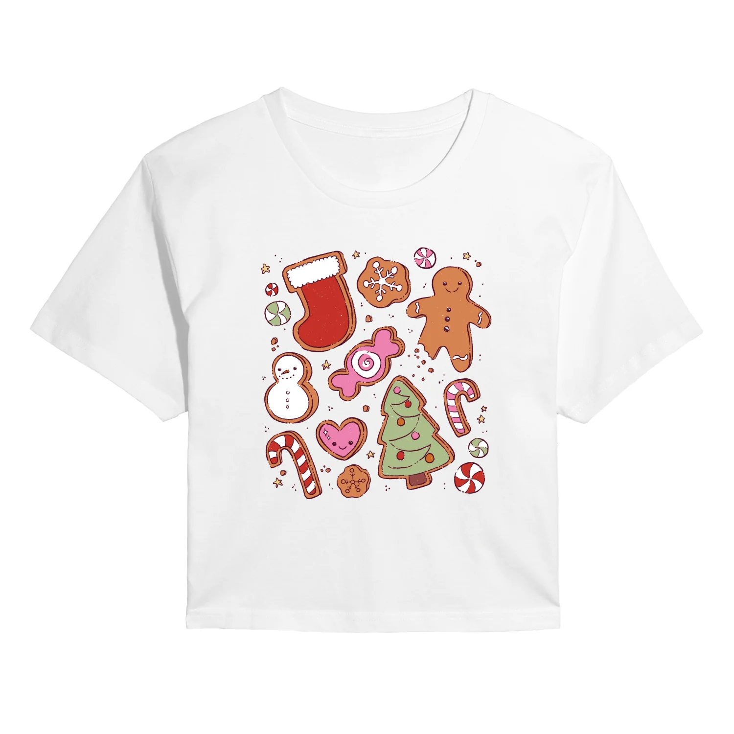Instant Message - Kawaii Christmas Treats - Juniors Cropped Short Sleeve Graphic T-shirt