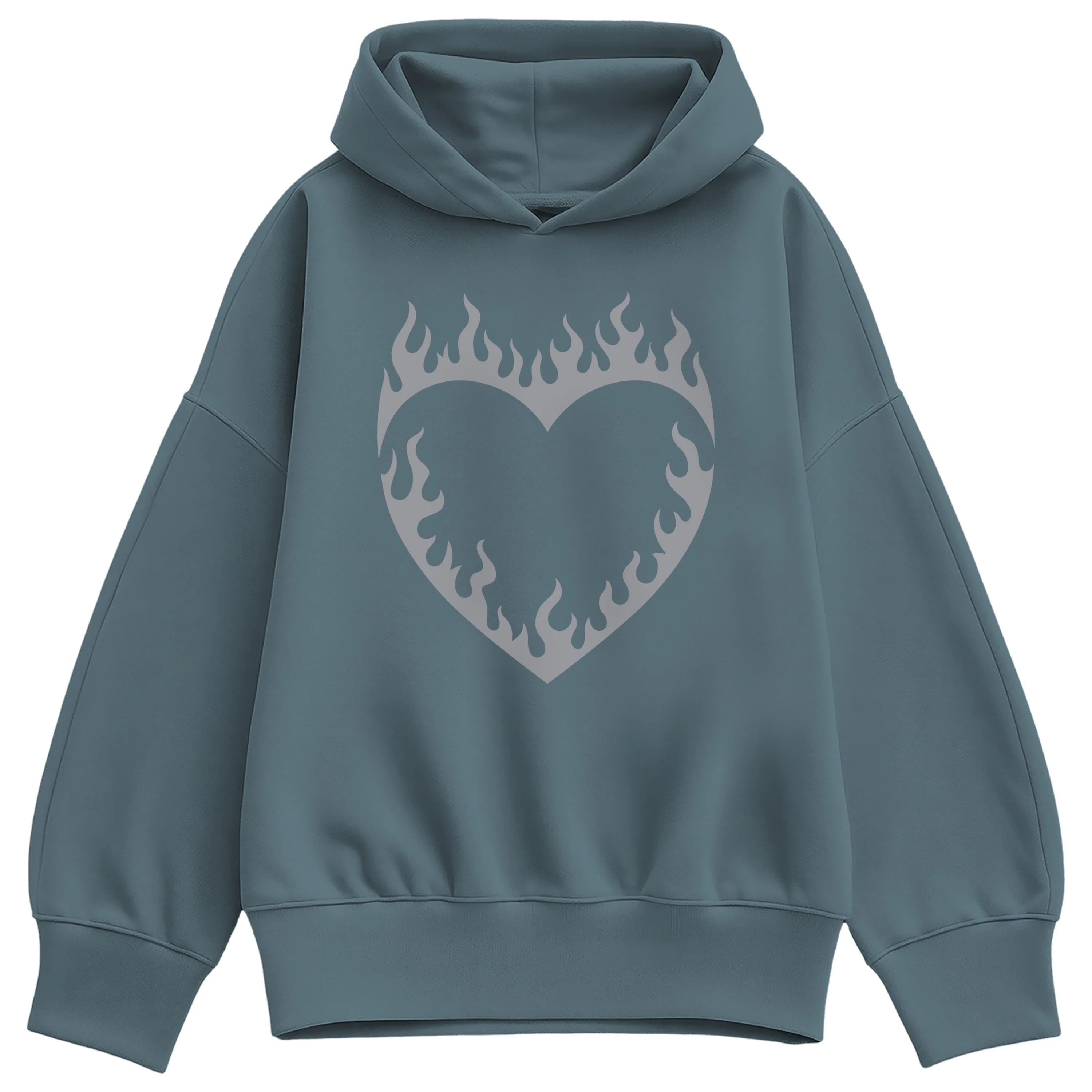 Instant Message - Flame Heart - Women's Oversized Fleece Hoodie Sweatshirt