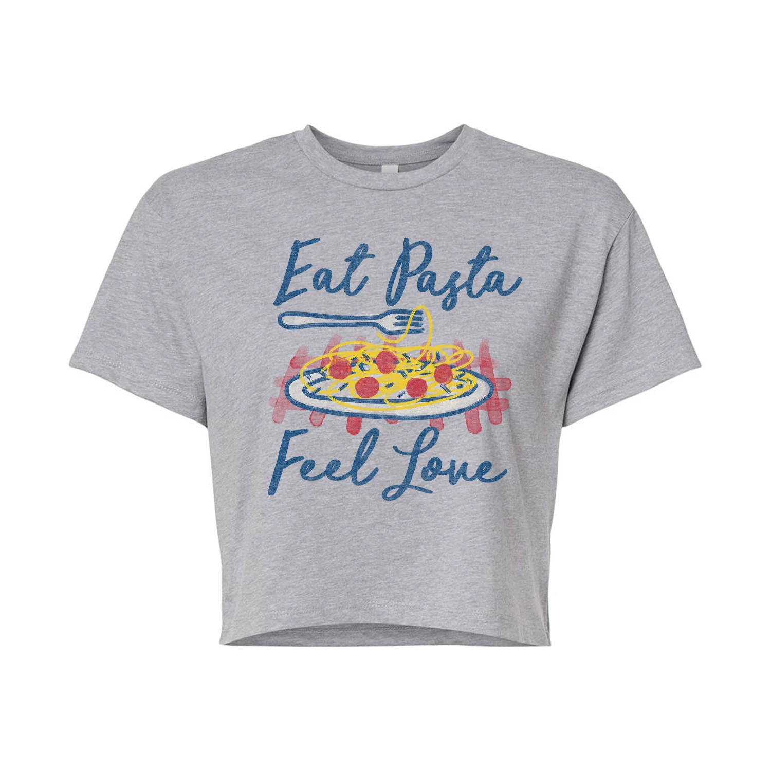 Instant Message - Eat Pasta Feel Love - Juniors Cropped Graphic T-Shirt